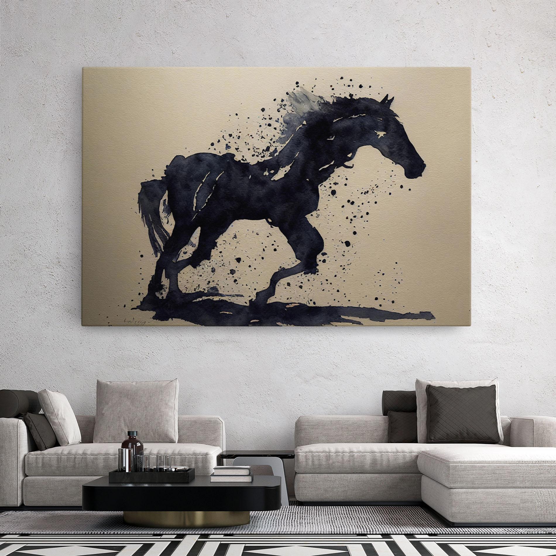 Leinwandbild Watercolor Black Horse mockup 2