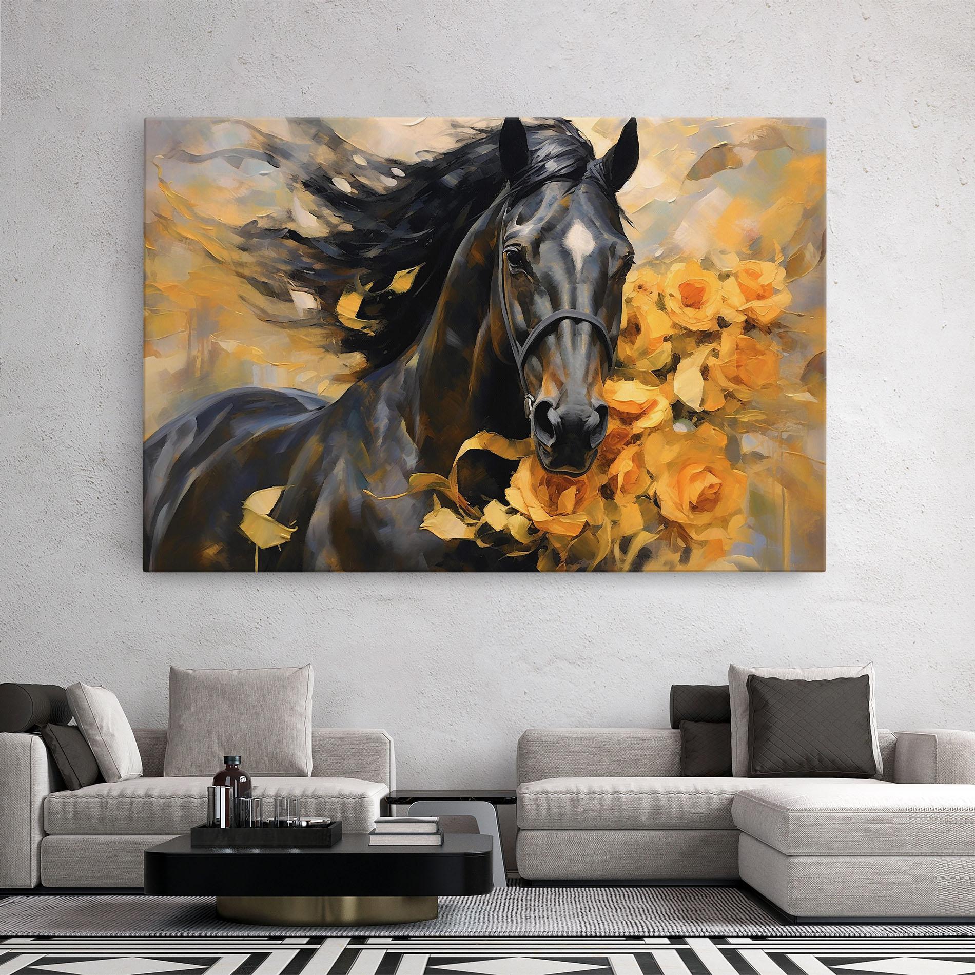 Leinwandbild Yellow Roses Horse mockup 2