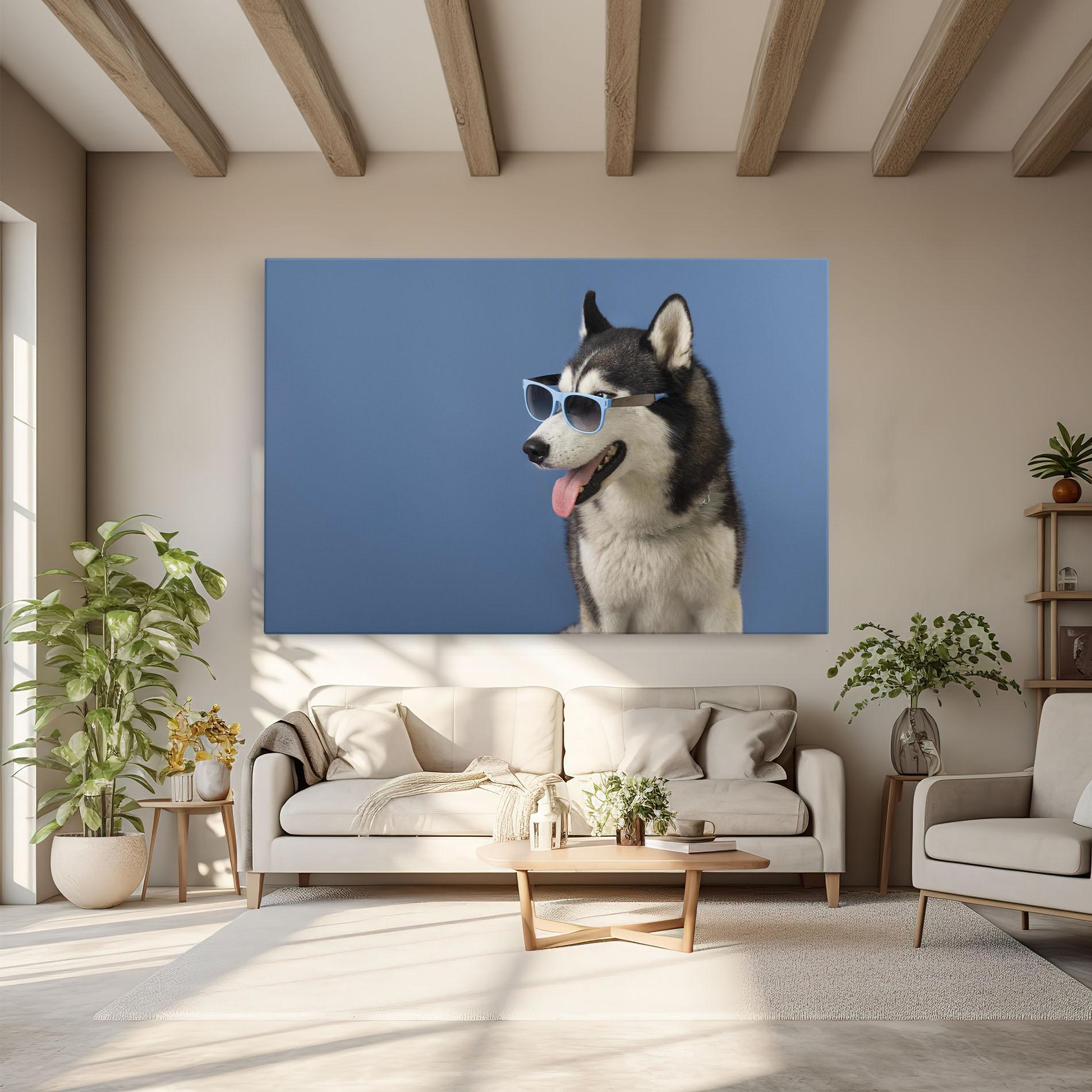 Leinwandbild Blue Glasses Dog mockup 6