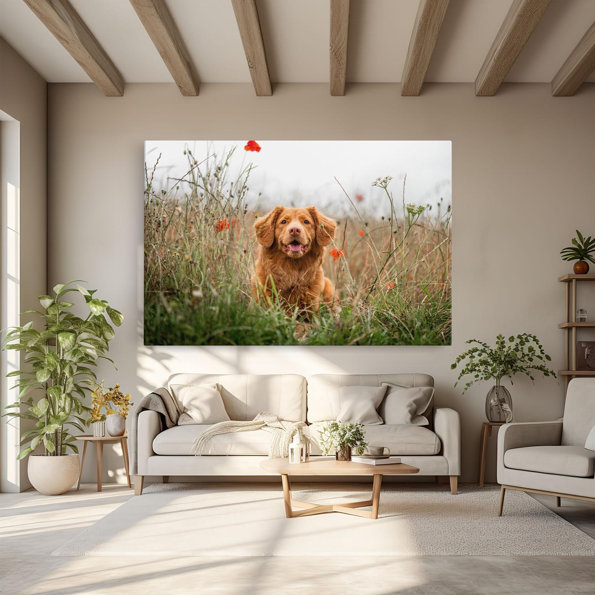 Leinwandbild Red Flowers Dog mockup 6