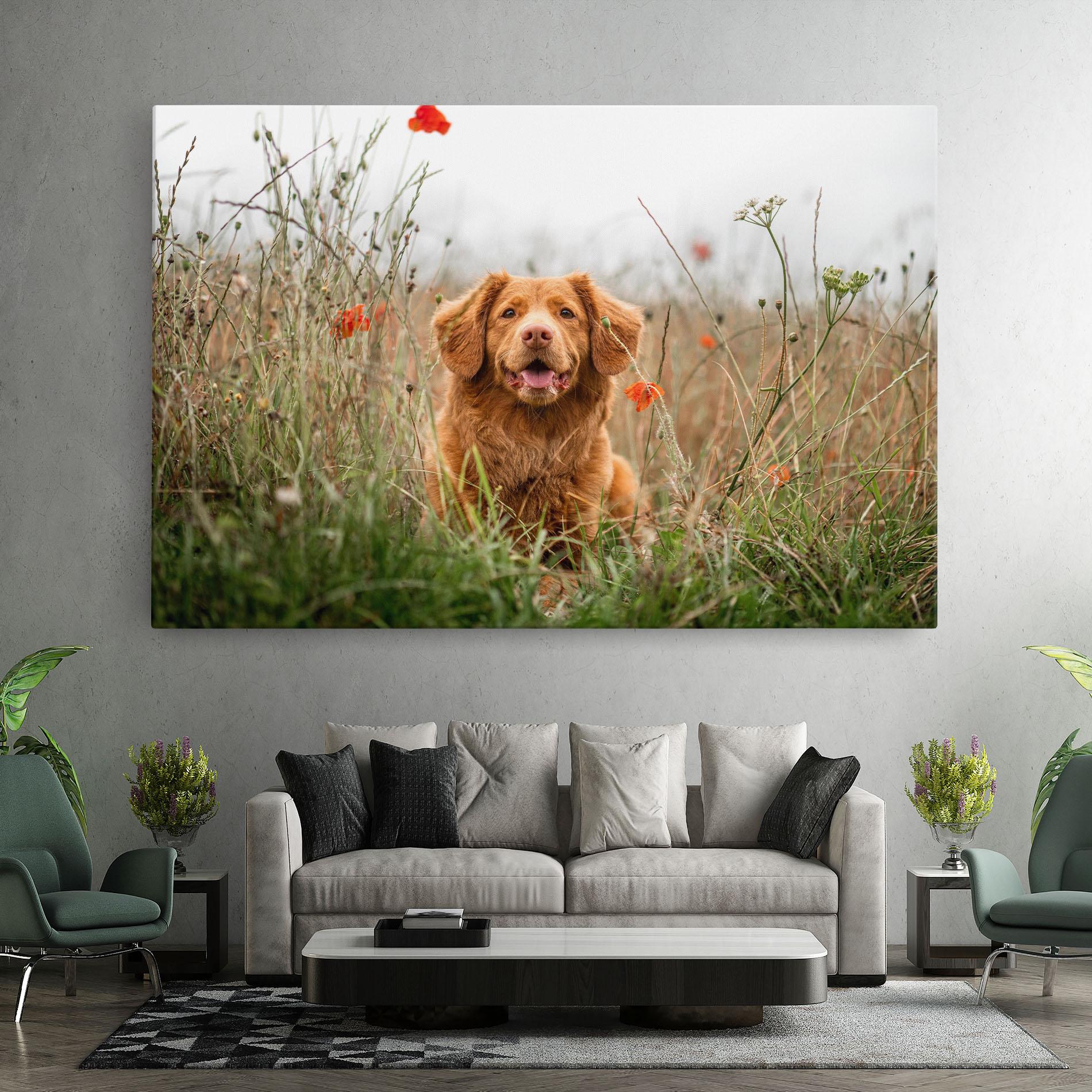 Leinwandbild Red Flowers Dog mockup 7