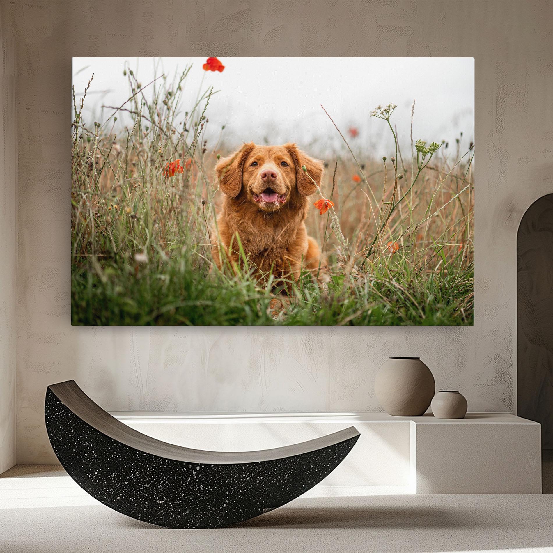 Leinwandbild Red Flowers Dog mockup 8