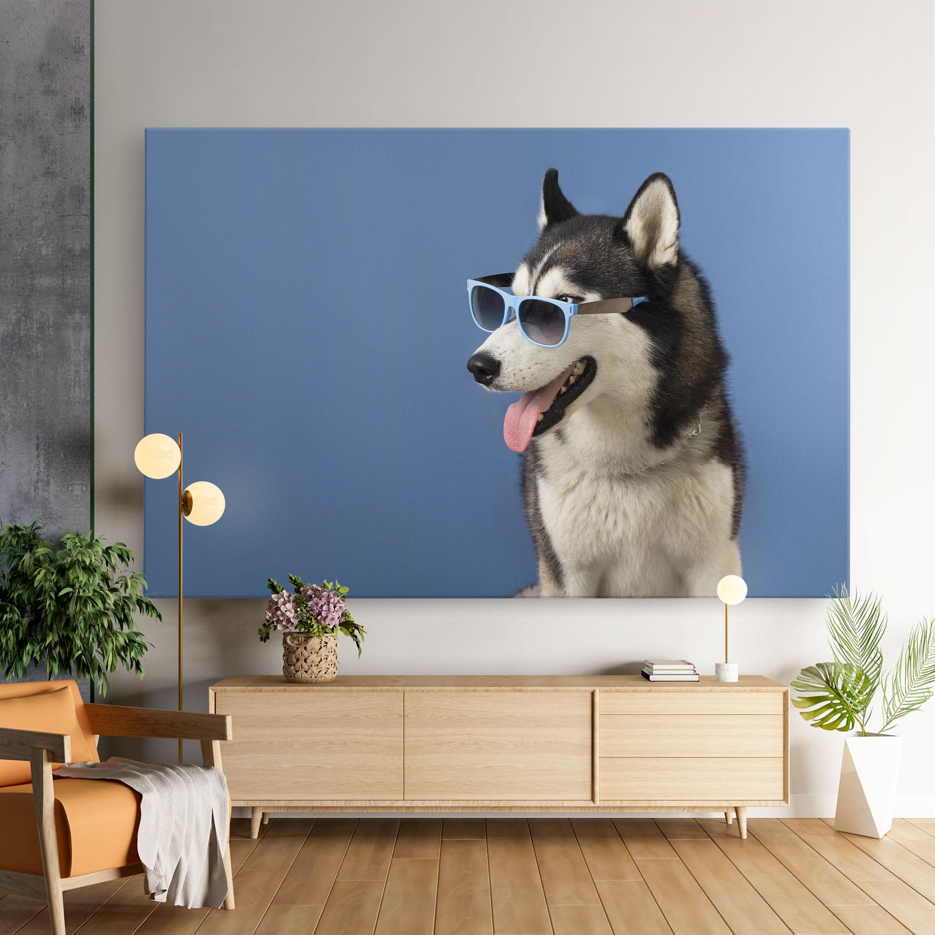 Leinwandbild Blue Glasses Dog mockup 9