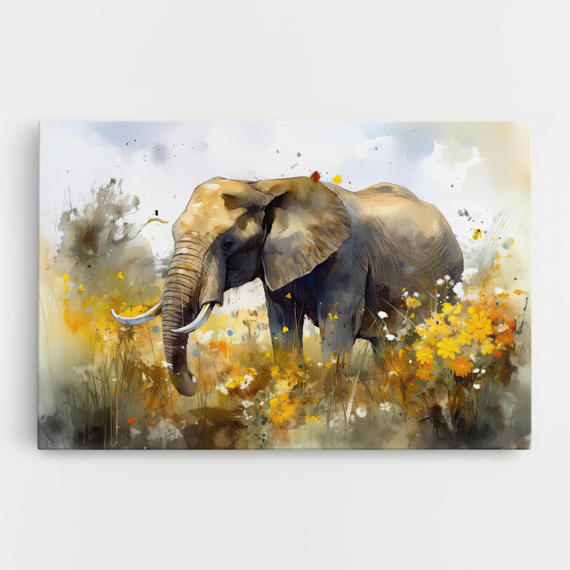 Leinwandbild Yellow Flowers Elephant mockup 0