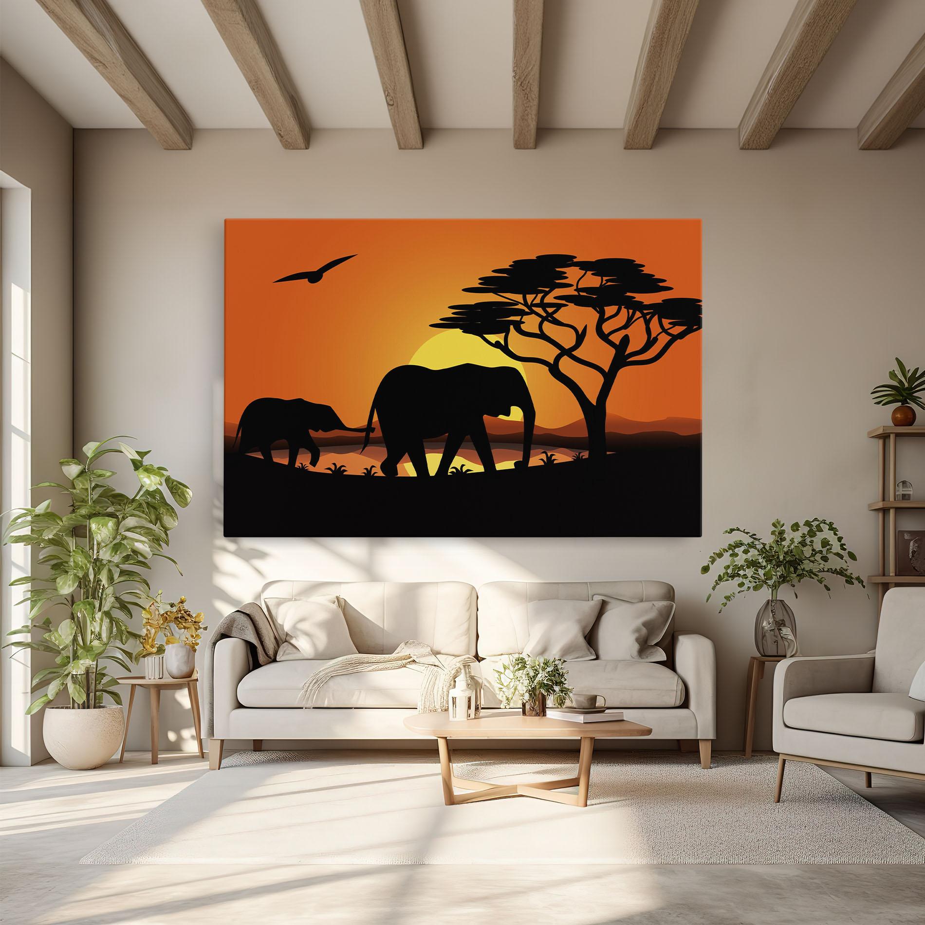 Leinwandbild Elephant Sunset mockup 6