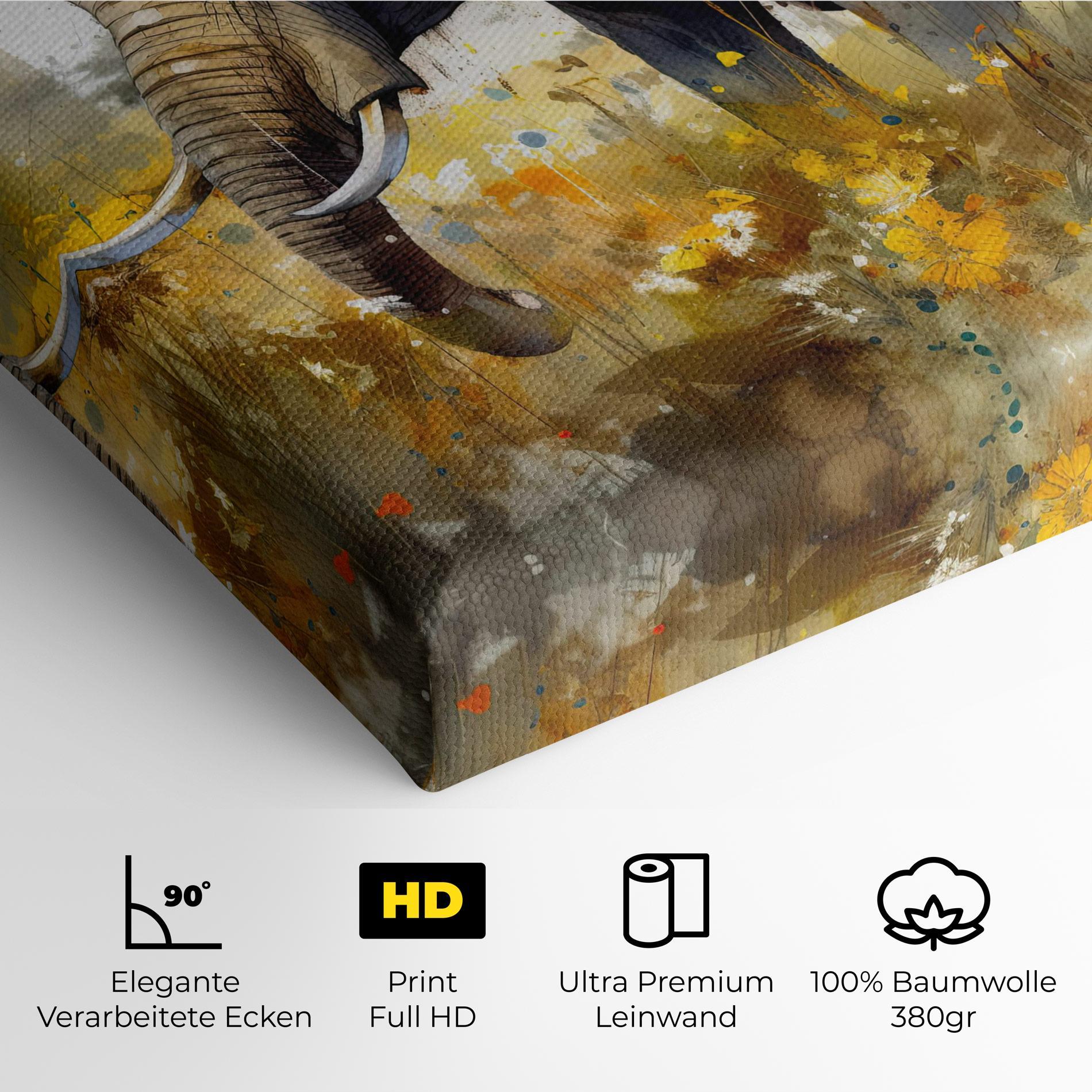 Leinwandbild Yellow Flowers Elephant mockup 4