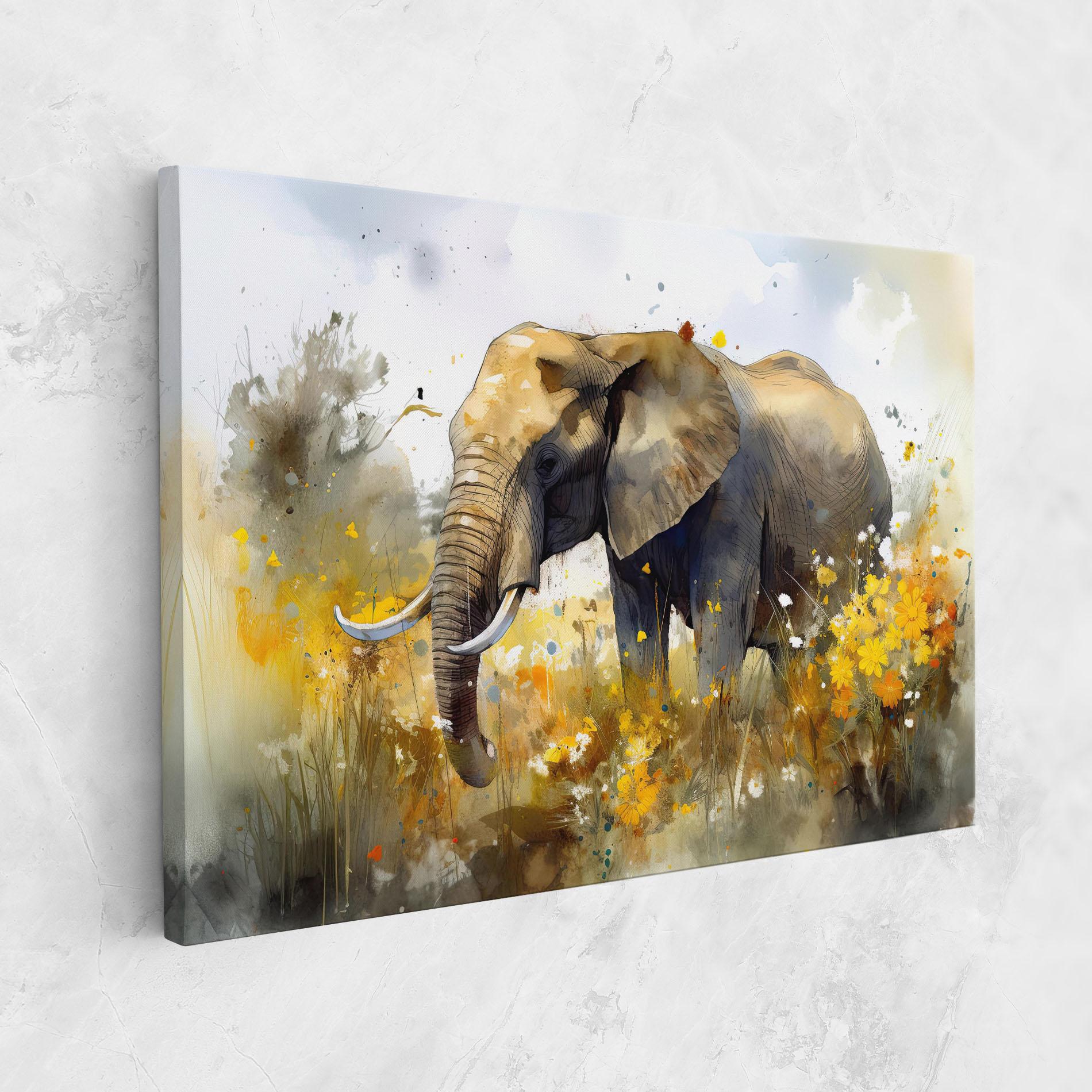 Leinwandbild Yellow Flowers Elephant mockup 1