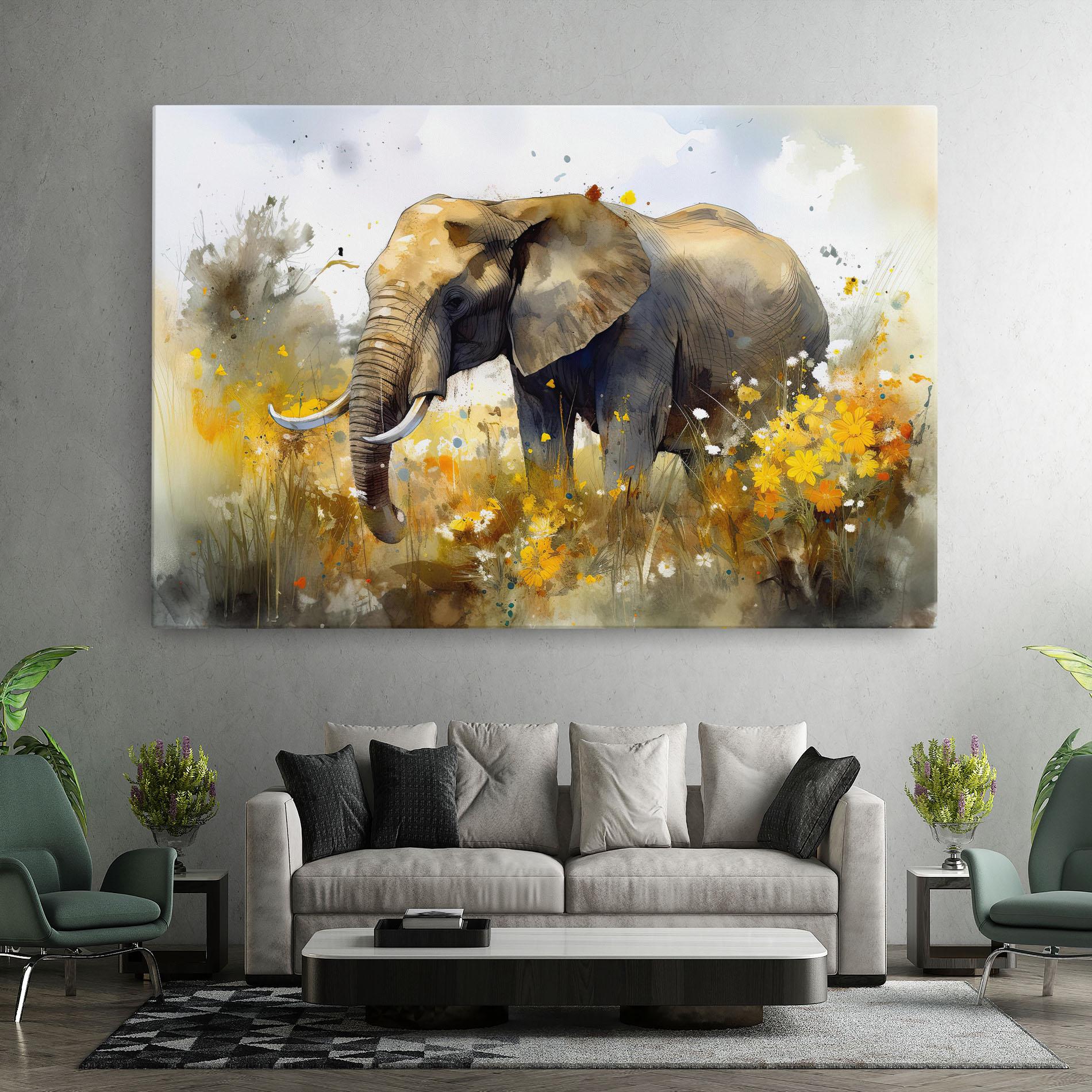 Leinwandbild Yellow Flowers Elephant mockup 7