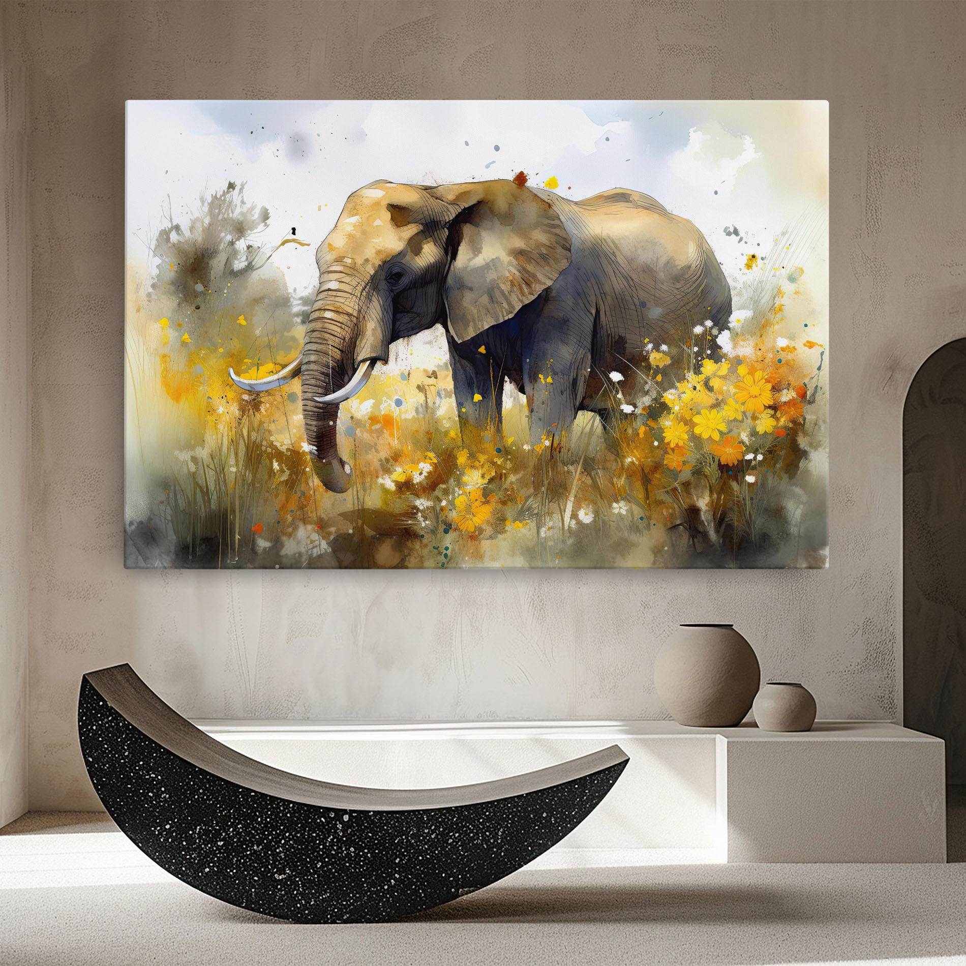 Leinwandbild Yellow Flowers Elephant mockup 8
