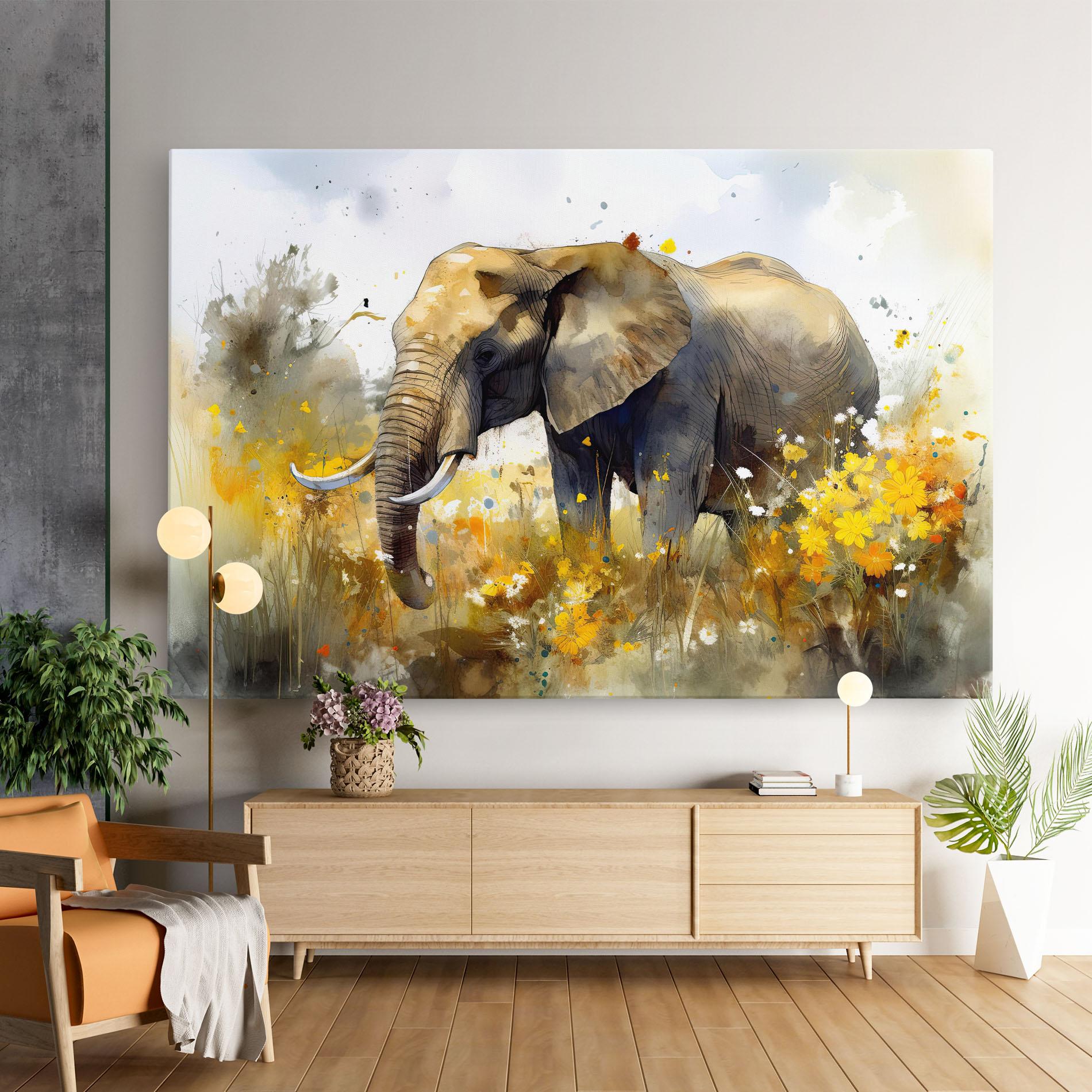 Leinwandbild Yellow Flowers Elephant mockup 9