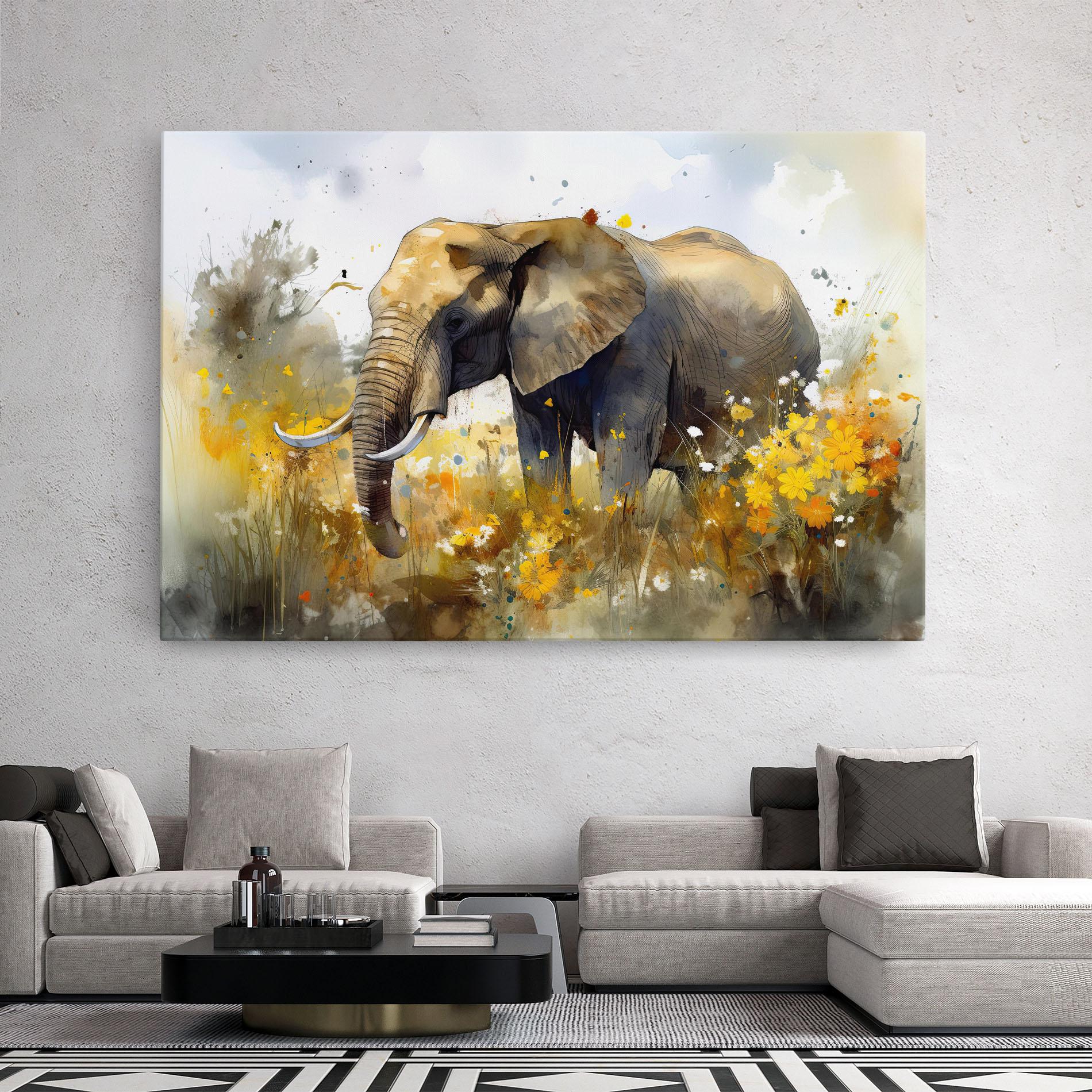 Leinwandbild Yellow Flowers Elephant mockup 2