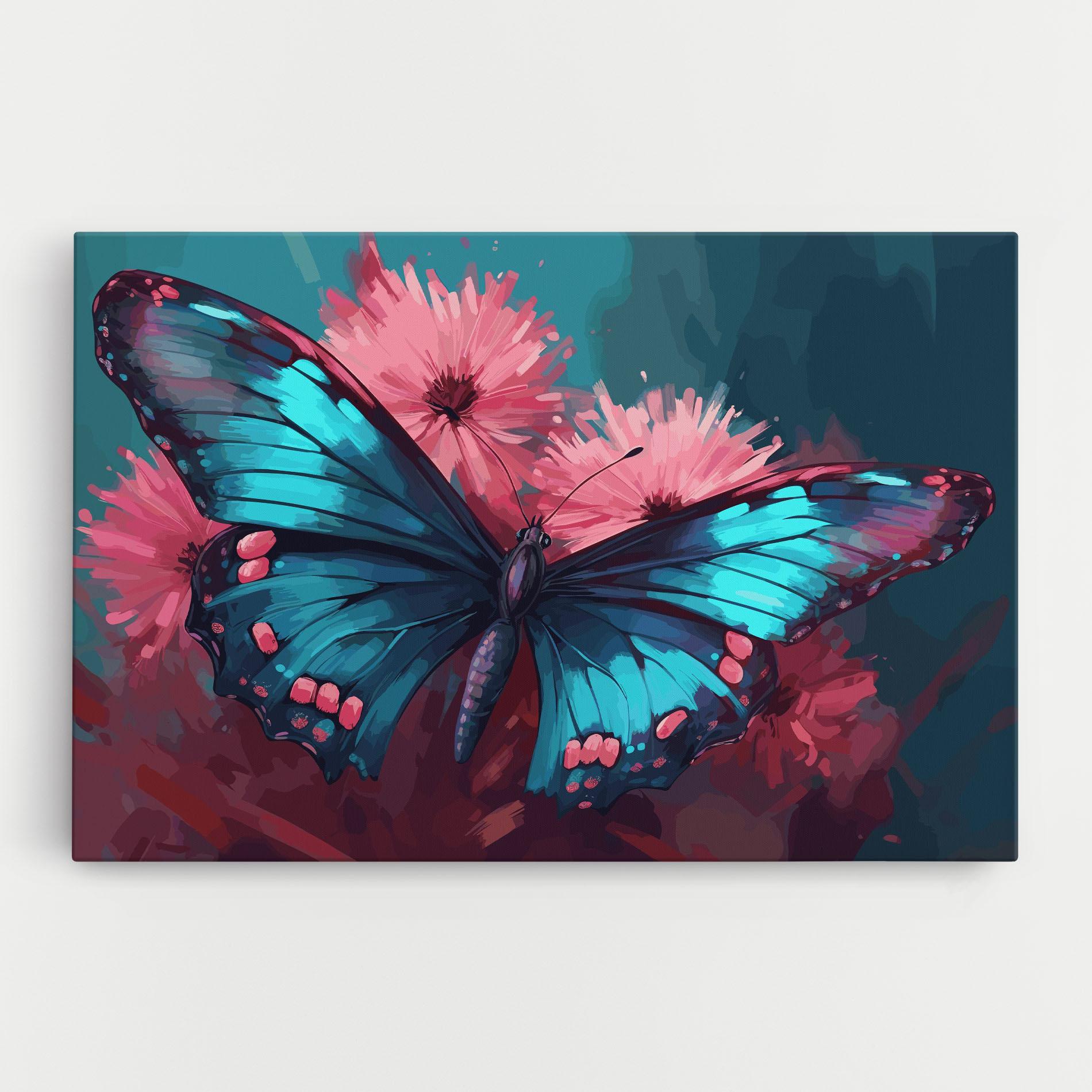 Leinwandbild Blue Butterfly On Pink mockup 0