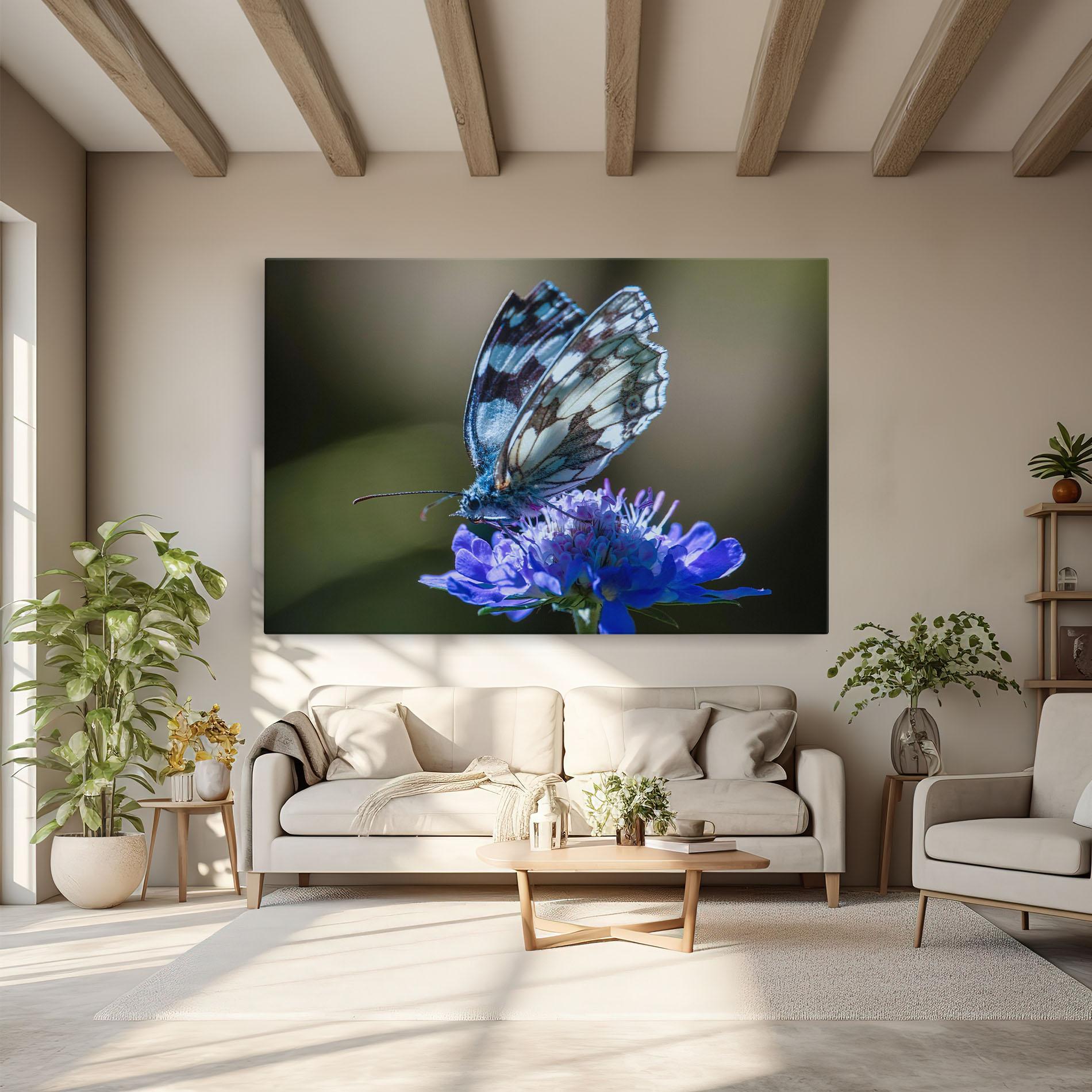 Leinwandbild Blue Butterfly In Nature mockup 6