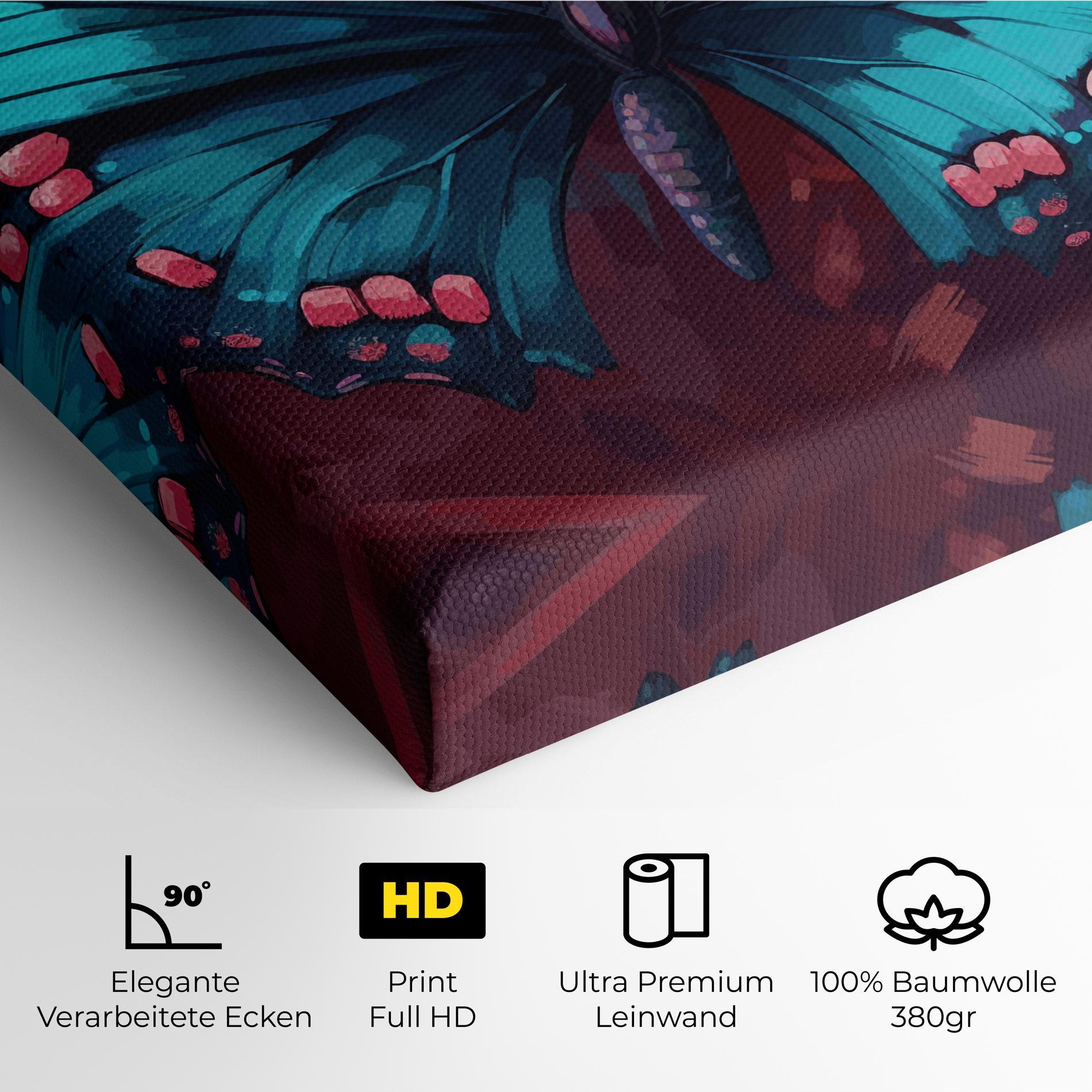 Leinwandbild Blue Butterfly On Pink mockup 4