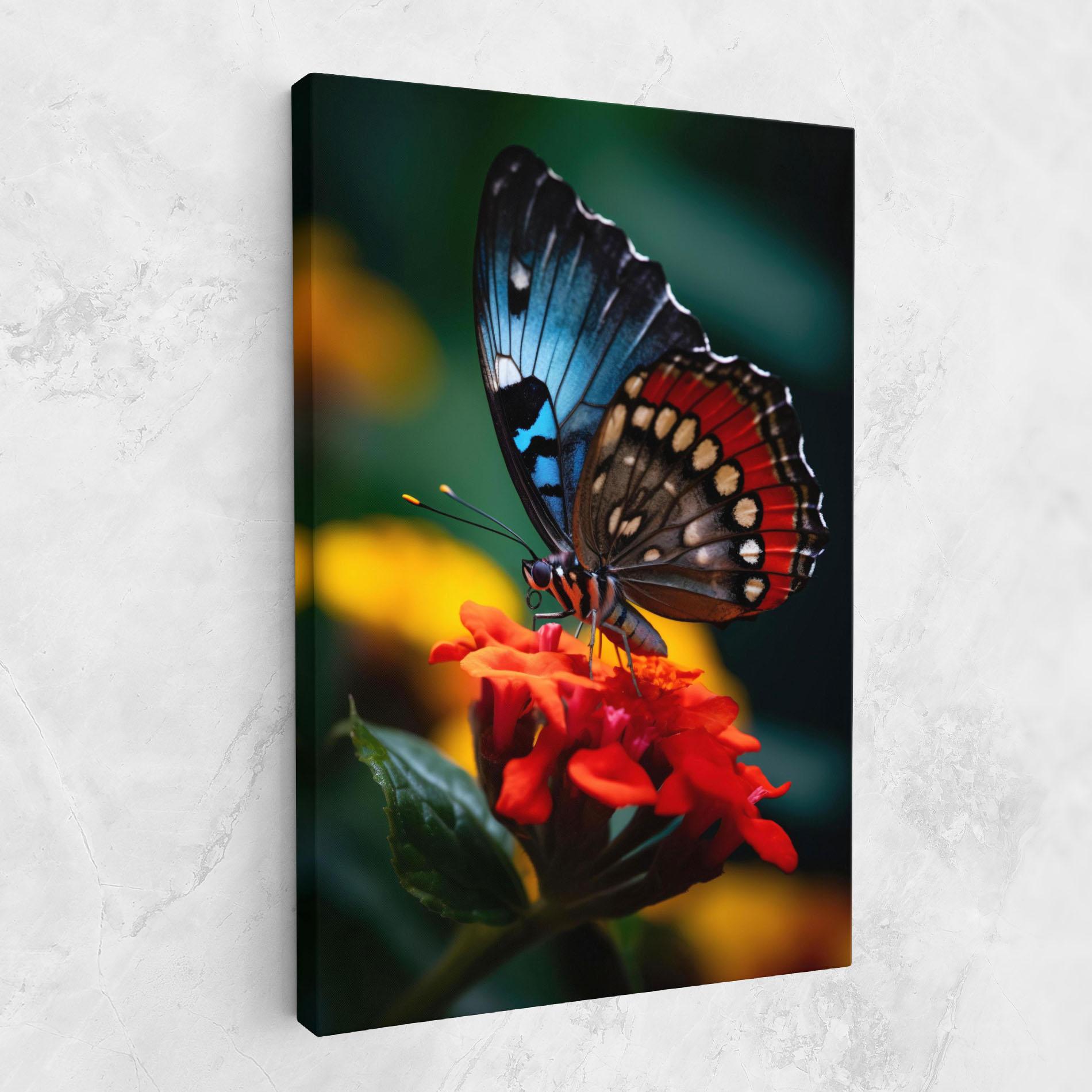 Leinwandbild Blue Red Butterfly mockup 1