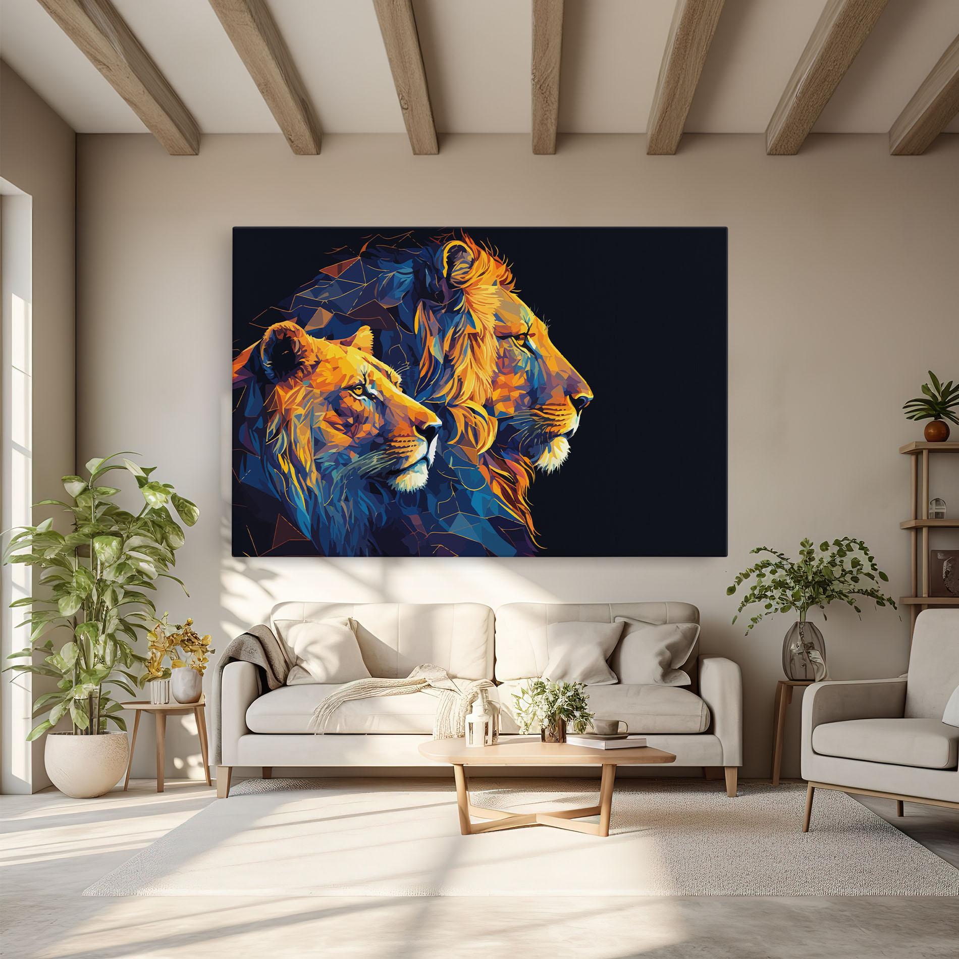 Leinwandbild Orange Blue Lion mockup 6