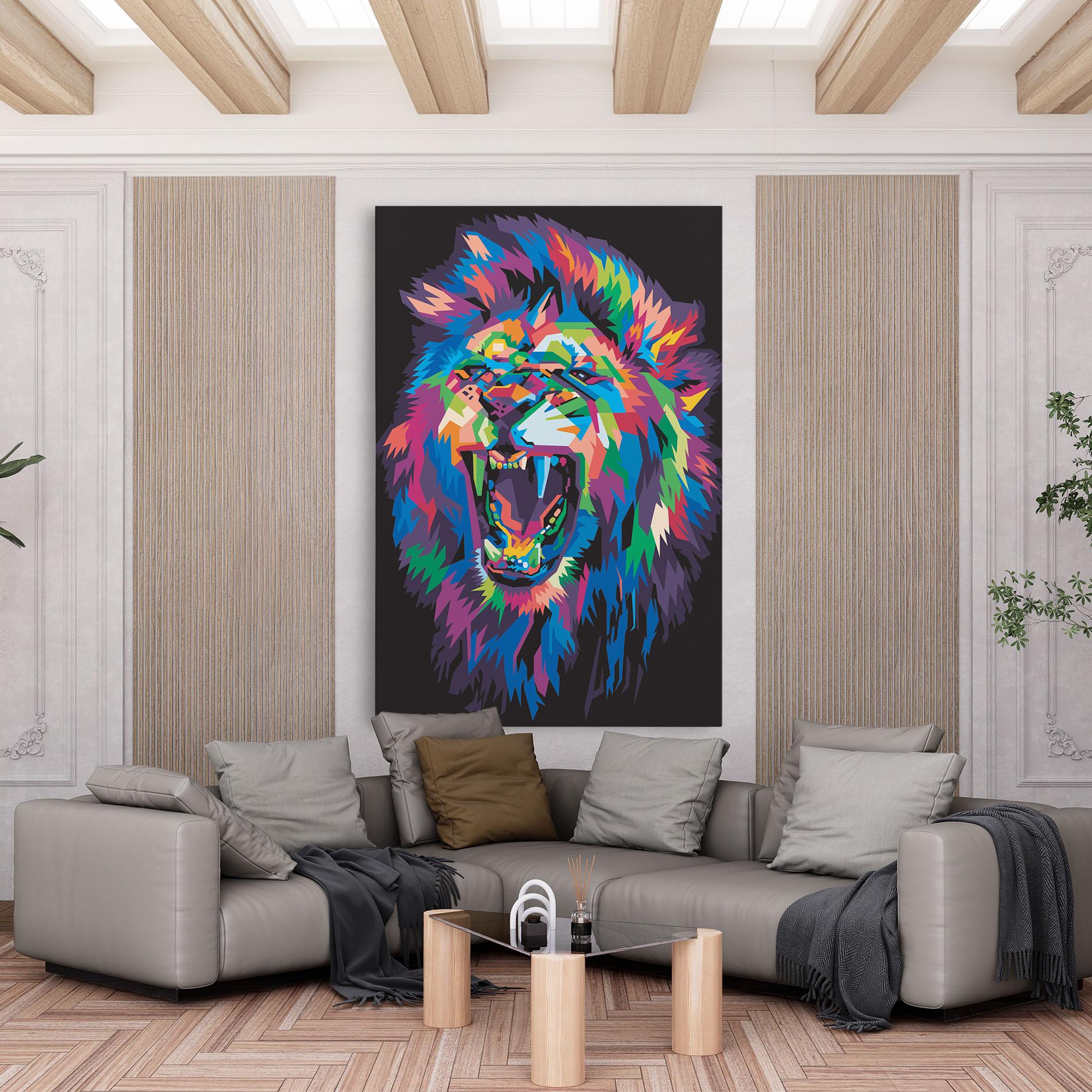 Leinwandbild Colorful Lion Head mockup 6