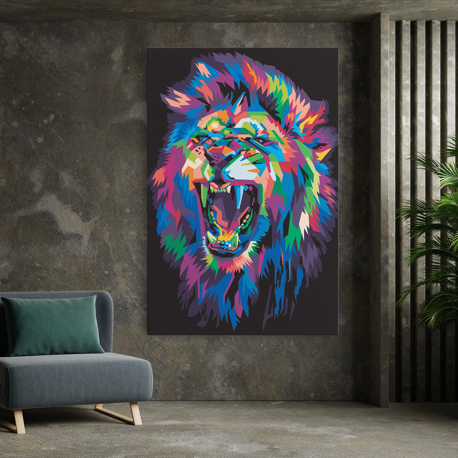 Leinwandbild Colorful Lion Head mockup 7