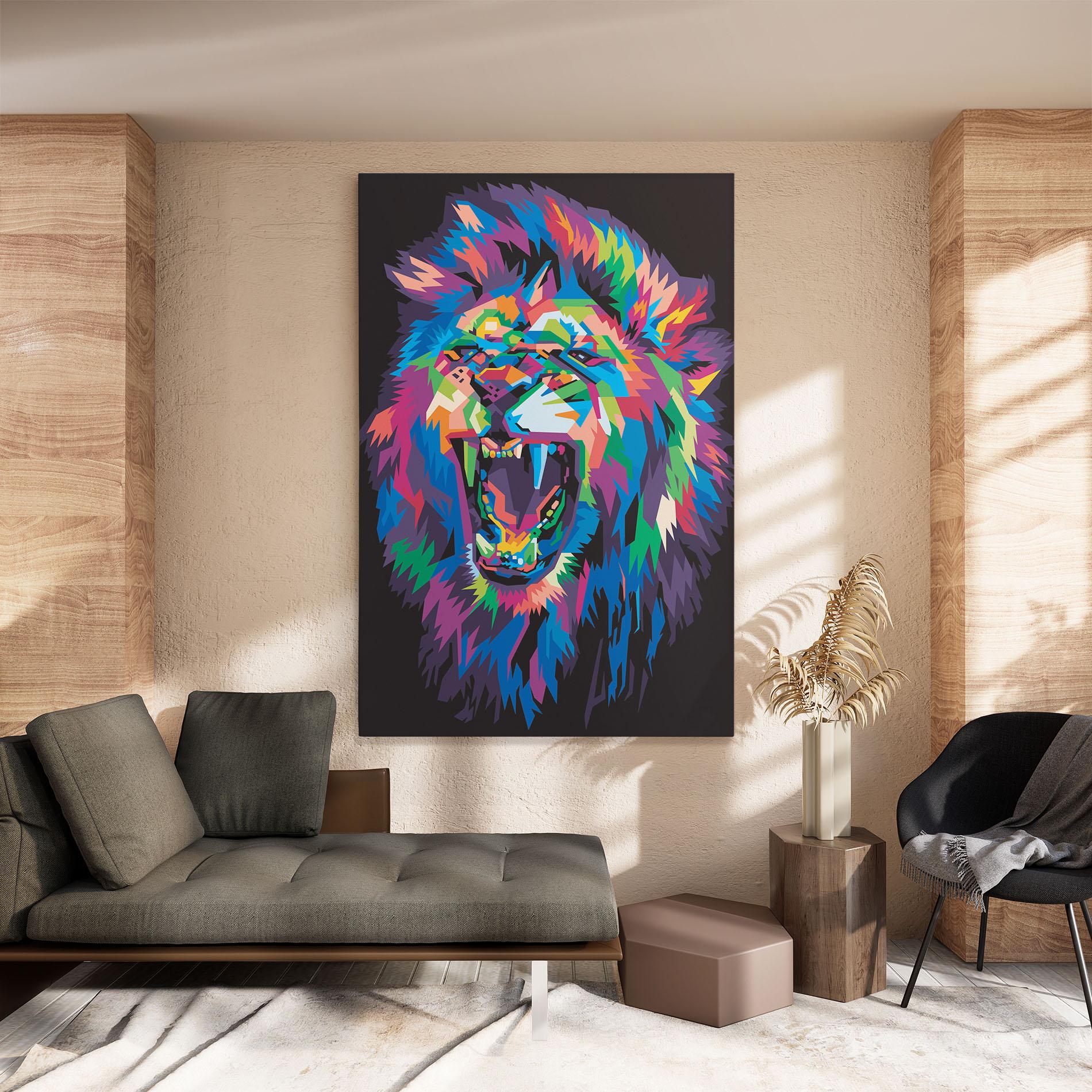 Leinwandbild Colorful Lion Head mockup 8