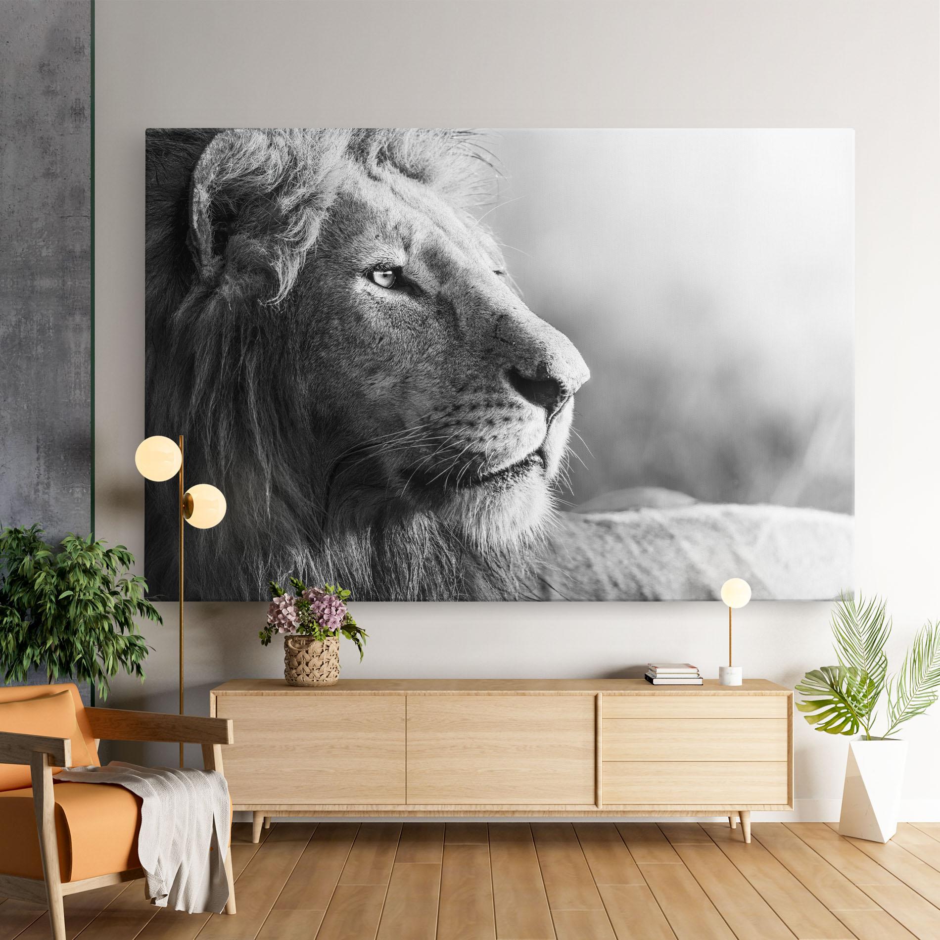 Leinwandbild Grey Lion Head mockup 9