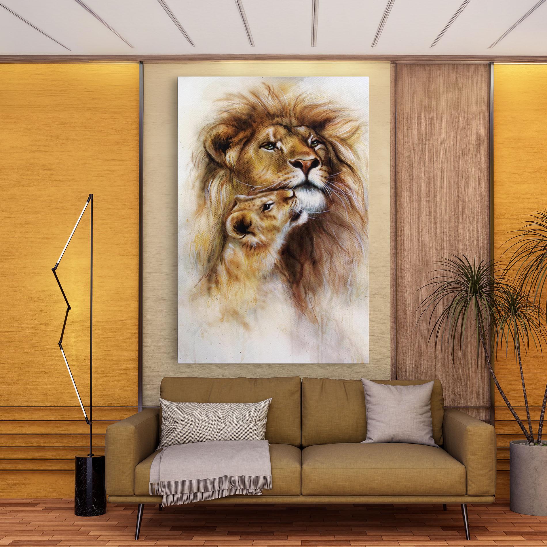 Leinwandbild Lion Love mockup 9