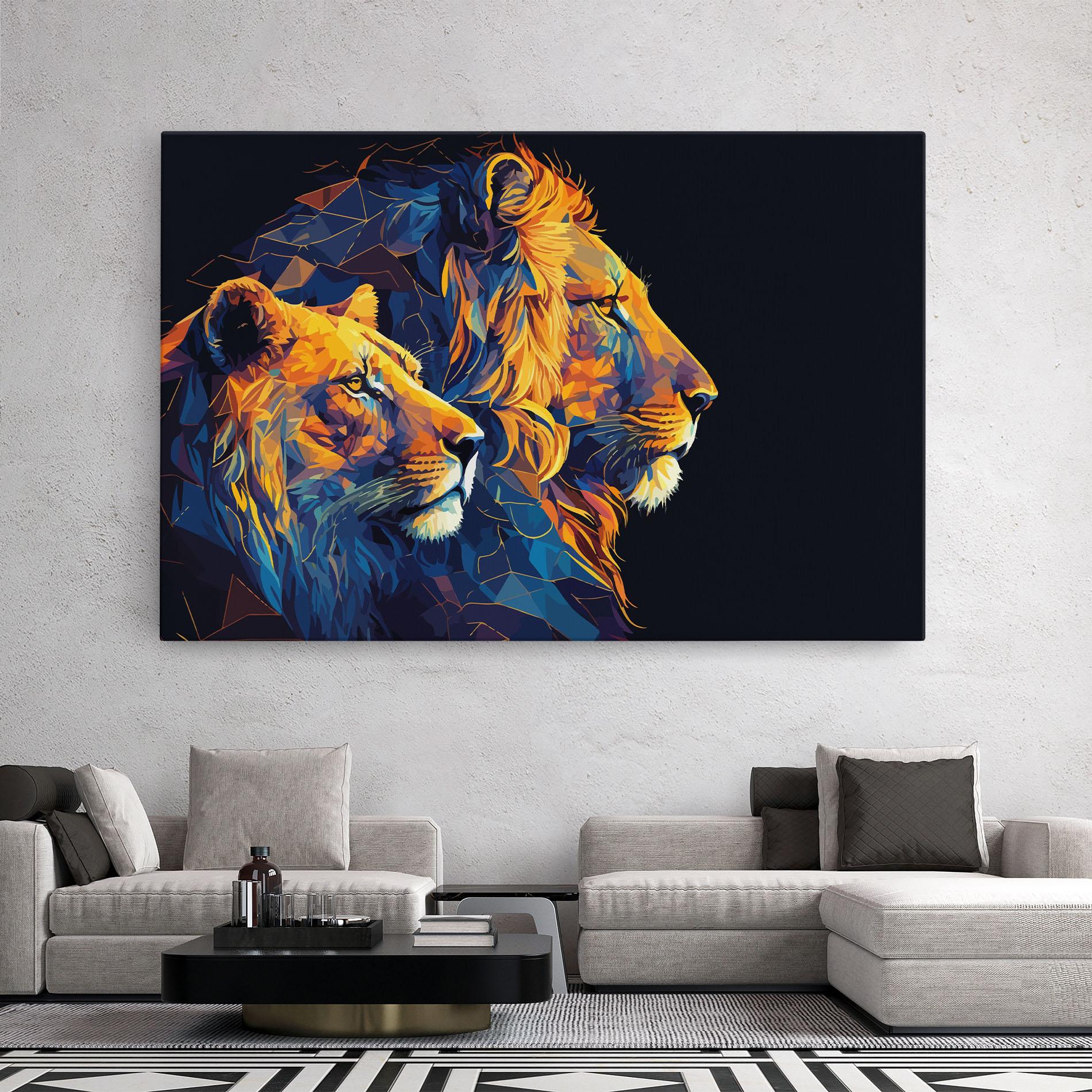Leinwandbild Orange Blue Lion mockup 2