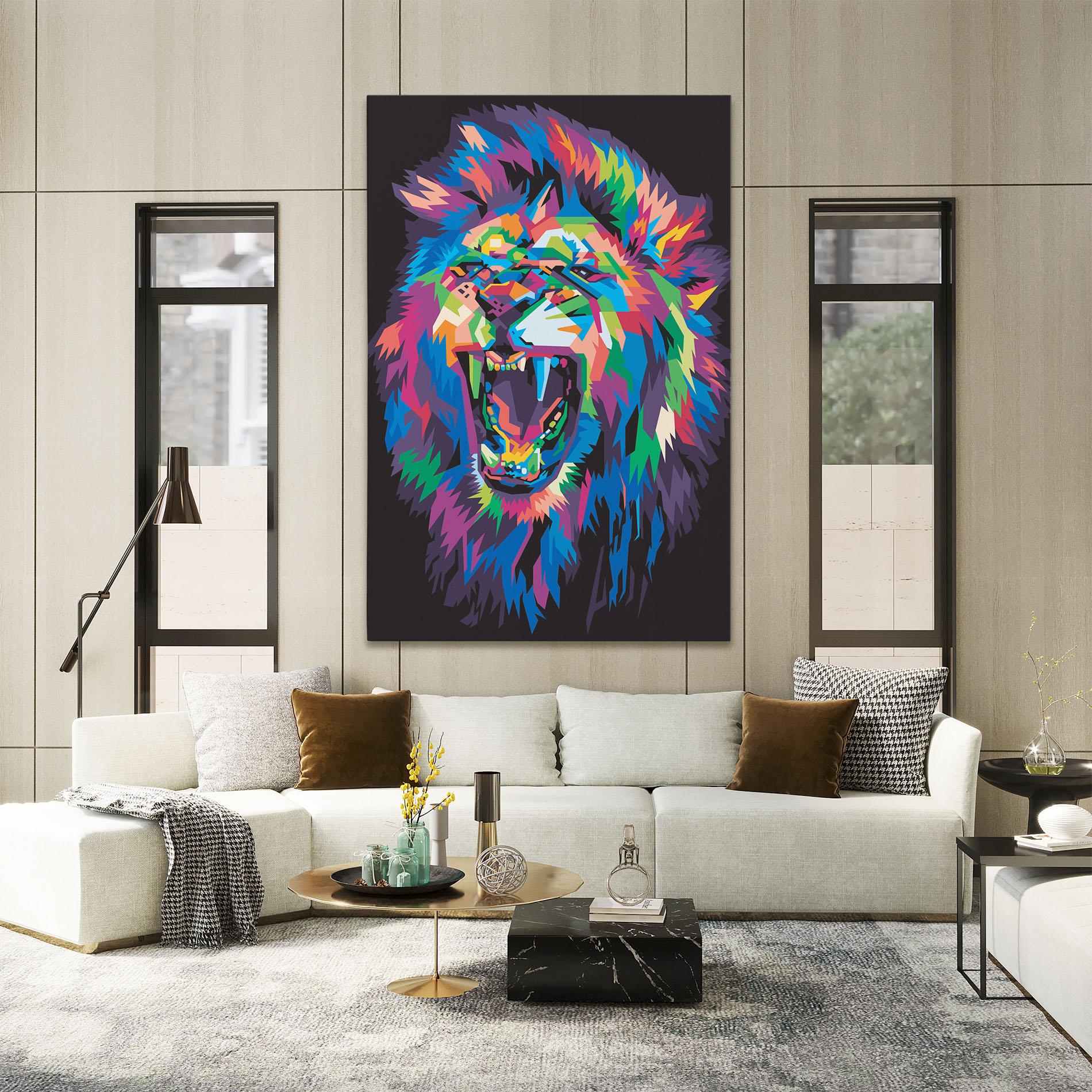 Leinwandbild Colorful Lion Head mockup 2