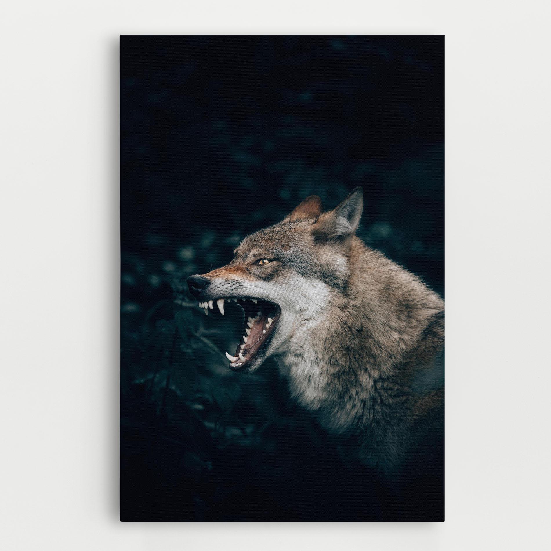 Leinwandbild Angry Wolf In The Forest mockup 0