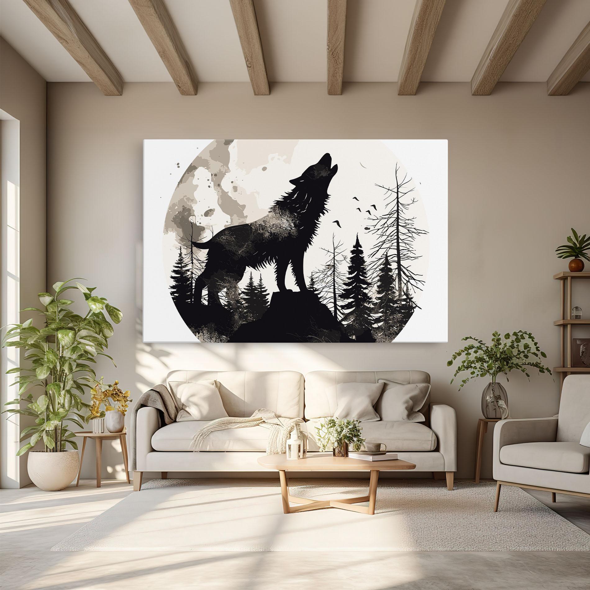 Leinwandbild Black On Cream Wolf mockup 6