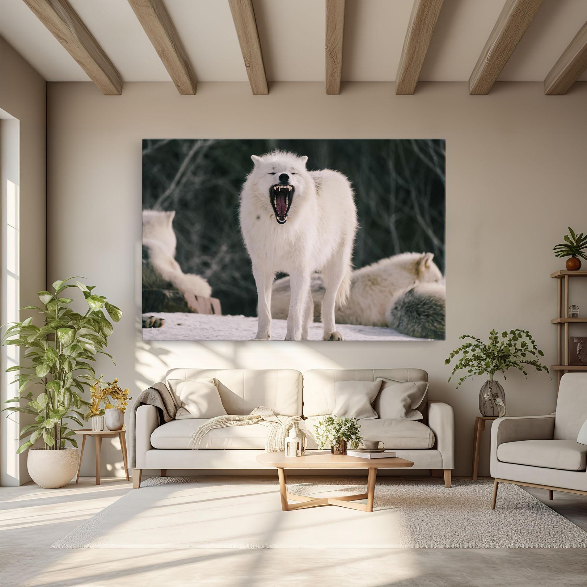 Leinwandbild Laughing White Wolf mockup 6