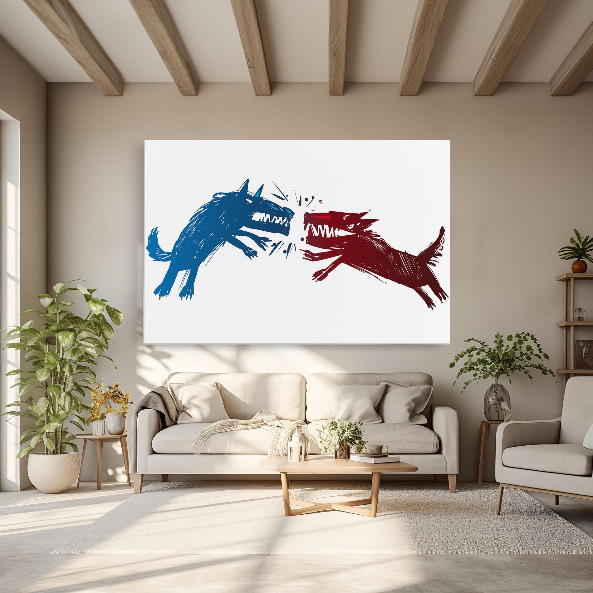 Leinwandbild Red Blue Wolves mockup 6