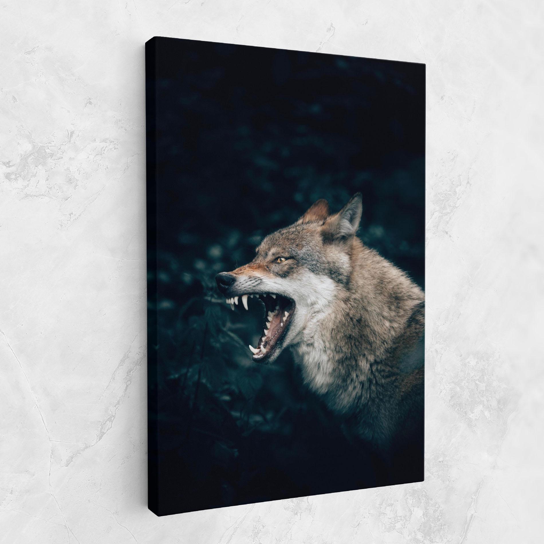 Leinwandbild Angry Wolf In The Forest mockup 1