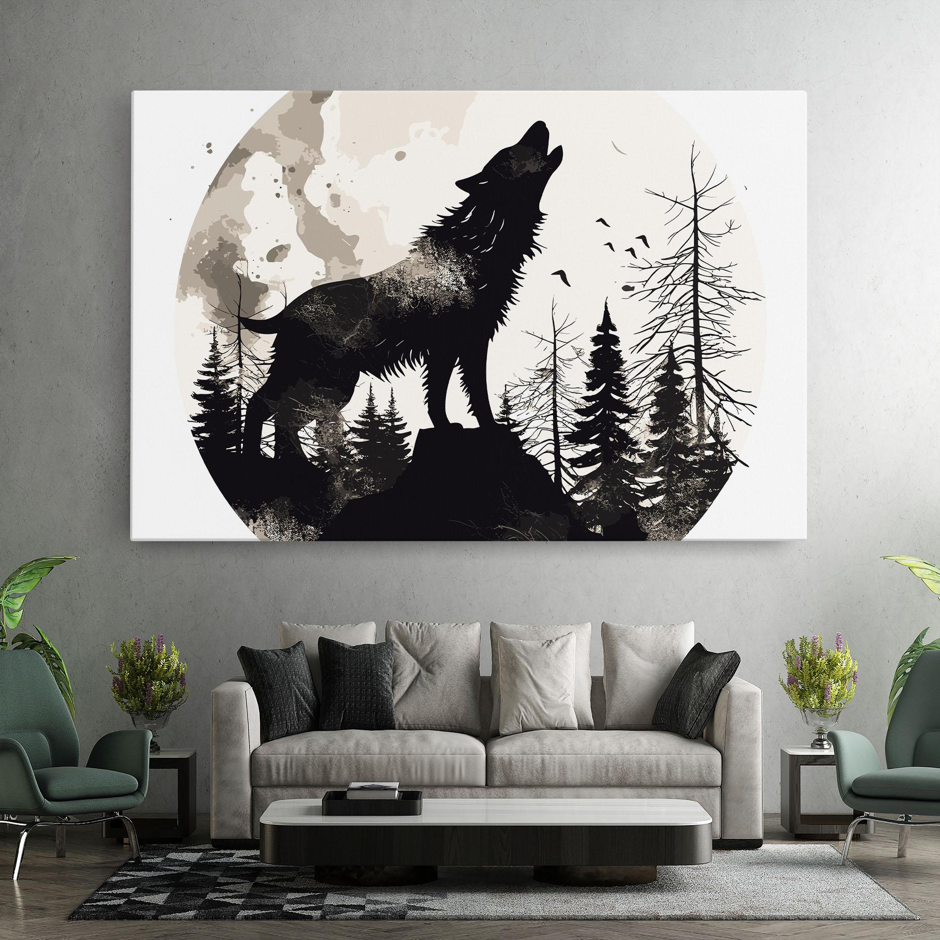 Leinwandbild Black On Cream Wolf mockup 7