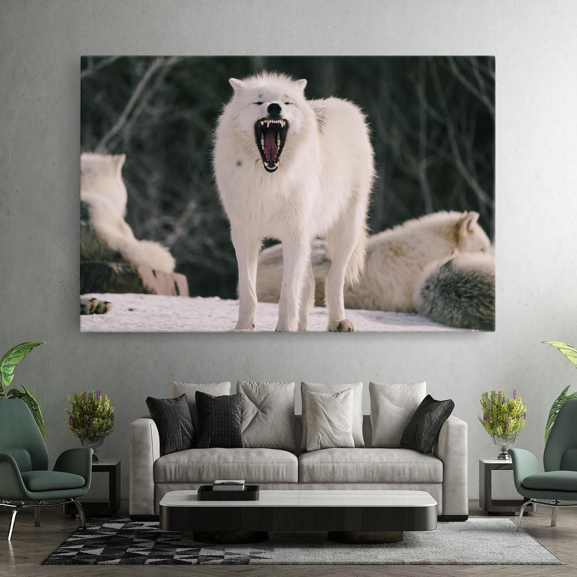 Leinwandbild Laughing White Wolf mockup 7