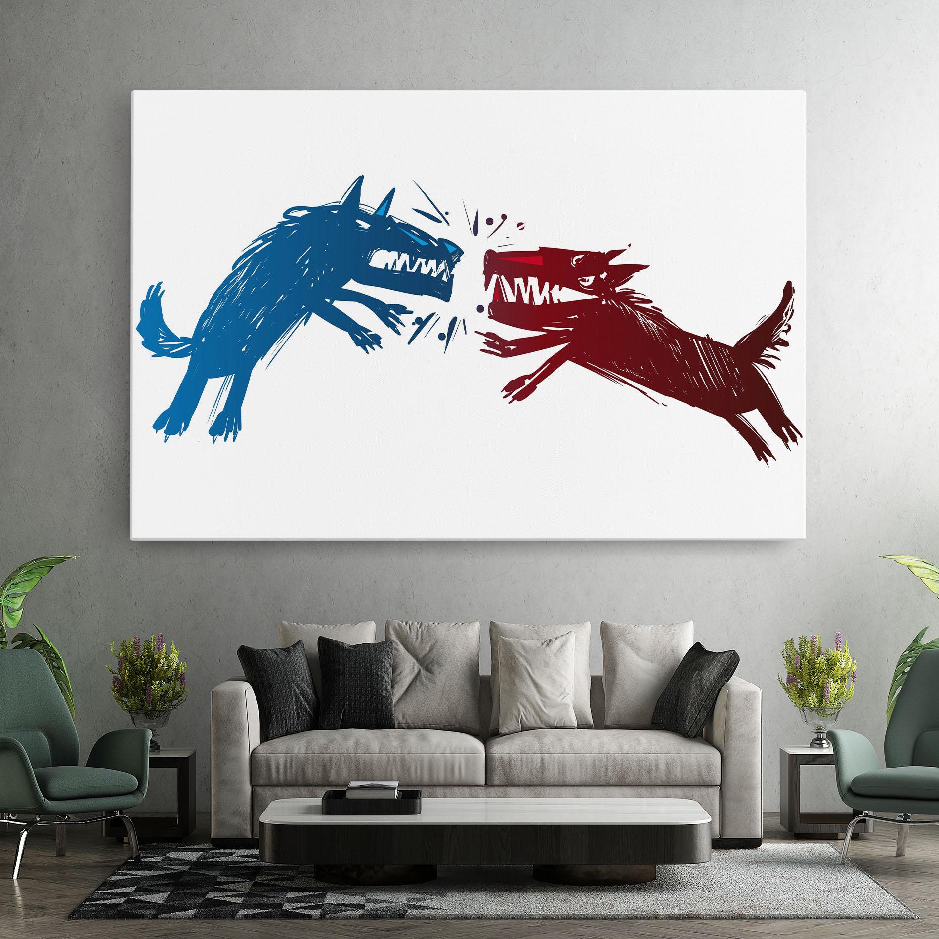 Leinwandbild Red Blue Wolves mockup 7