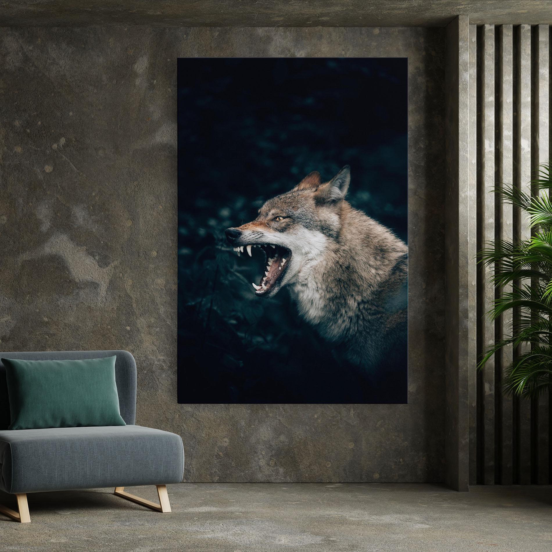 Leinwandbild Angry Wolf In The Forest mockup 7