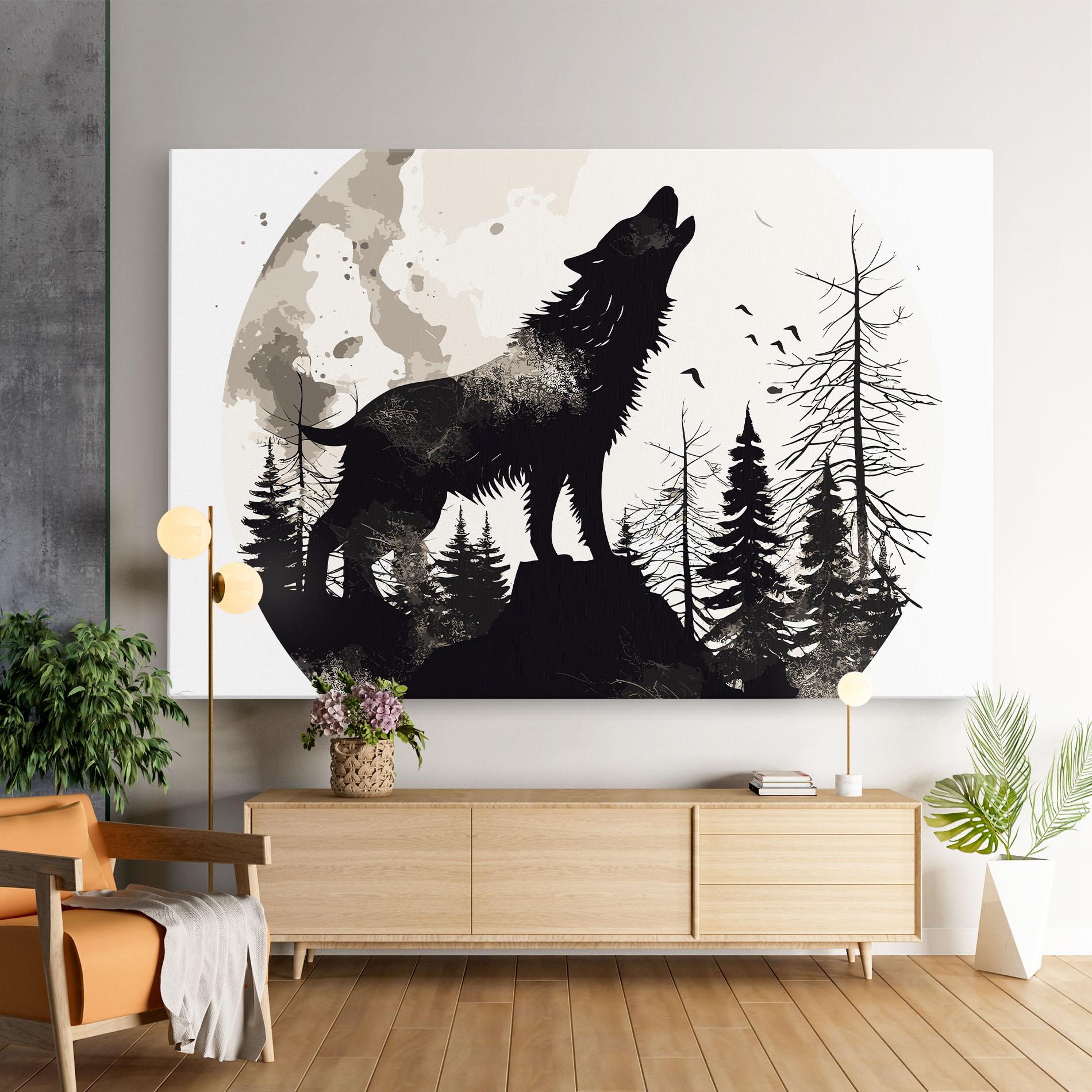 Leinwandbild Black On Cream Wolf mockup 9