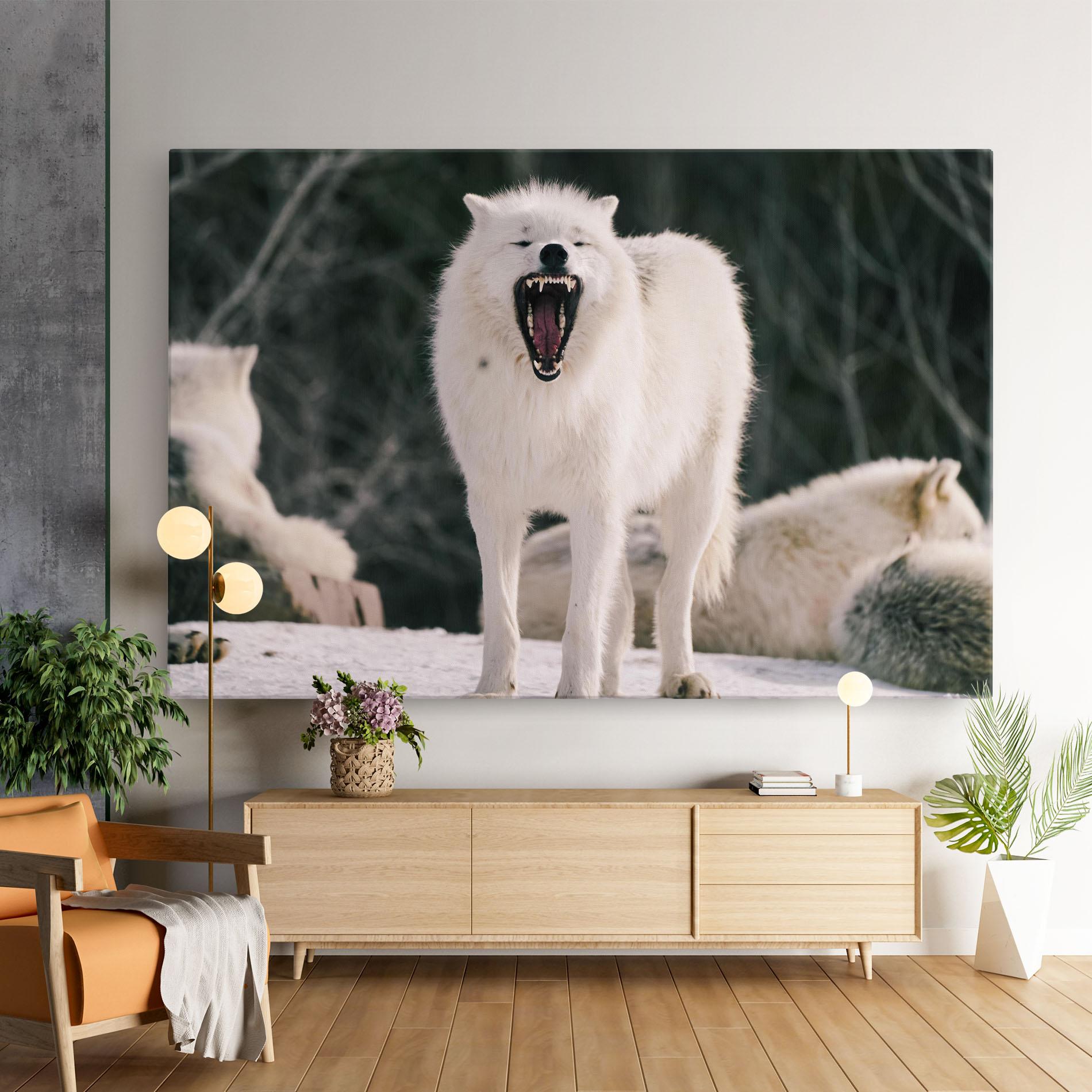 Leinwandbild Laughing White Wolf mockup 9