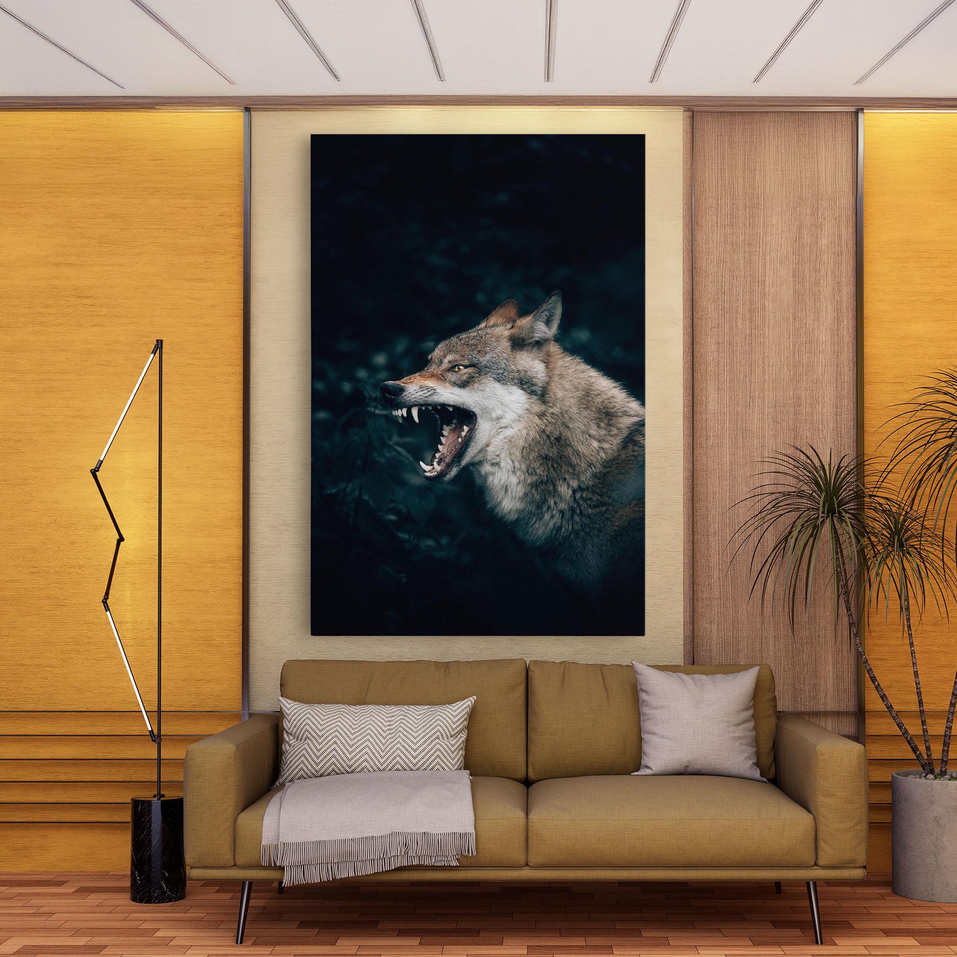 Leinwandbild Angry Wolf In The Forest mockup 9