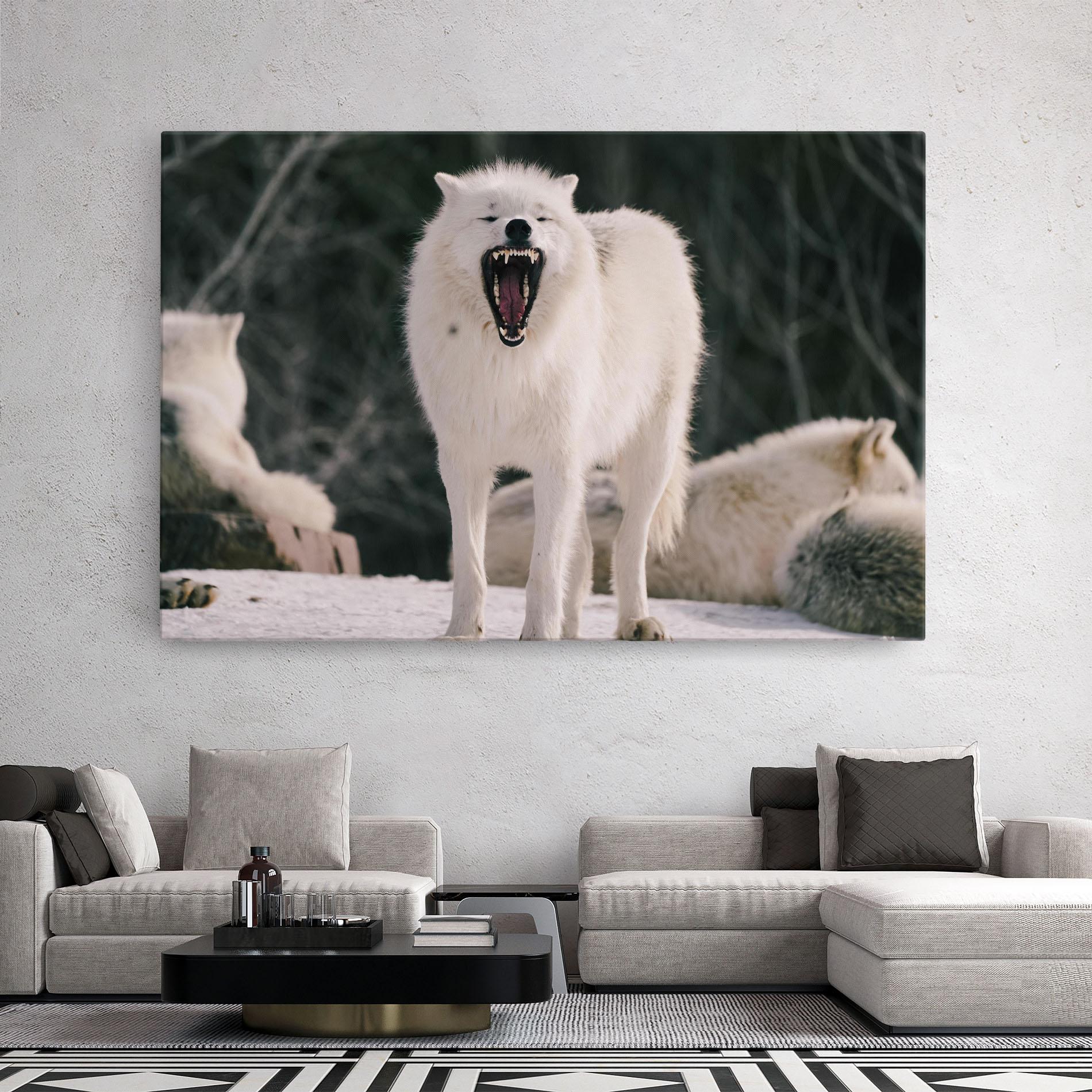 Leinwandbild Laughing White Wolf mockup 2