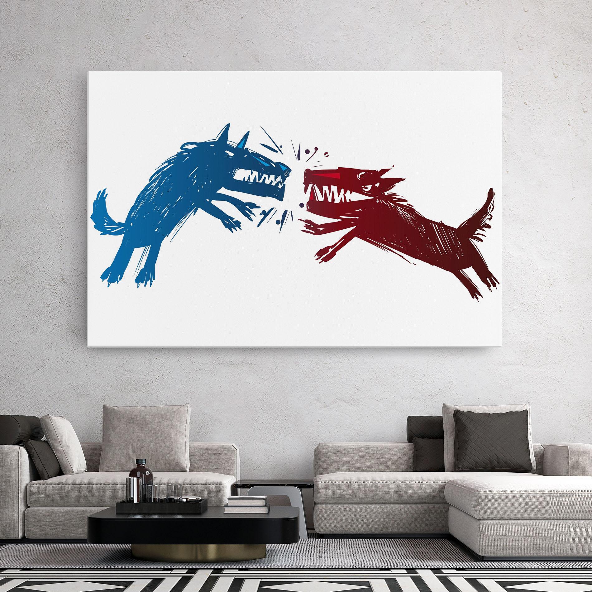 Leinwandbild Red Blue Wolves mockup 2