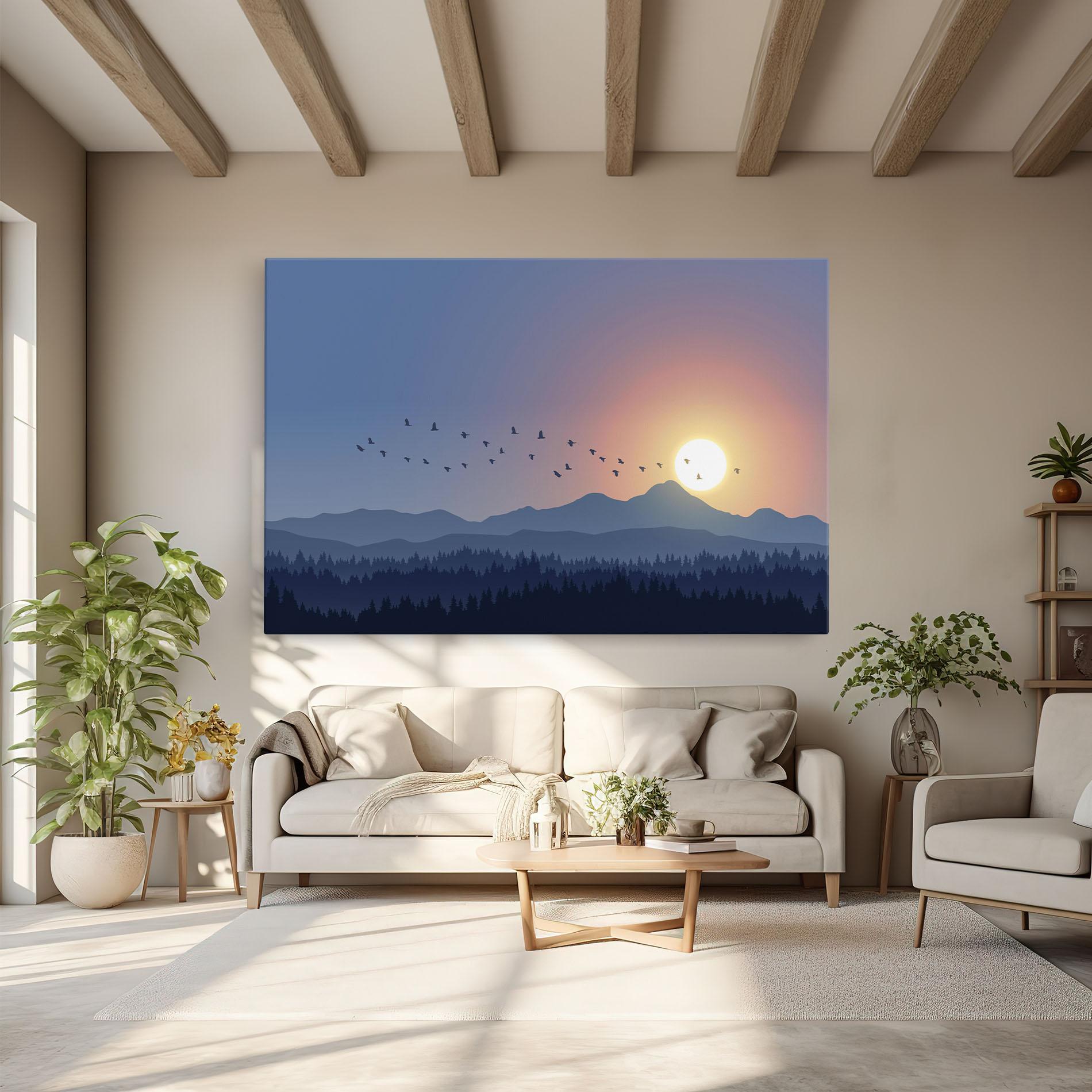 Leinwandbild Sunset Birds View mockup 6