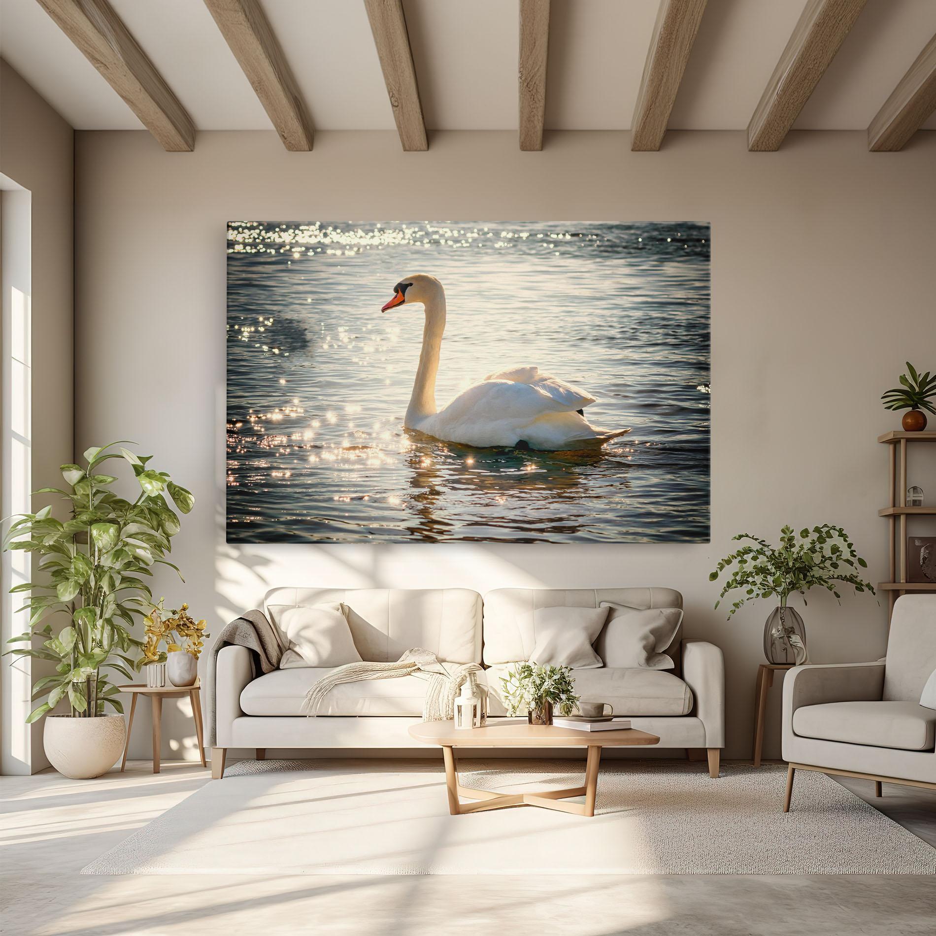 Leinwandbild Swan On Lake mockup 6