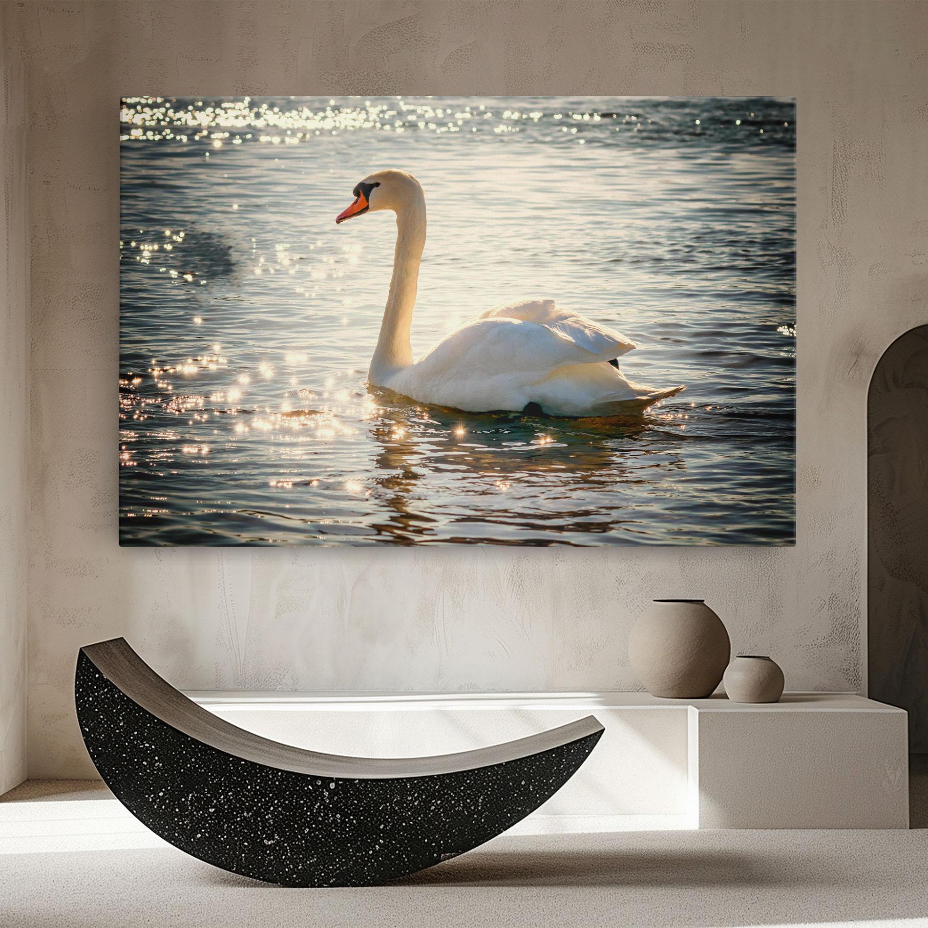 Leinwandbild Swan On Lake mockup 8
