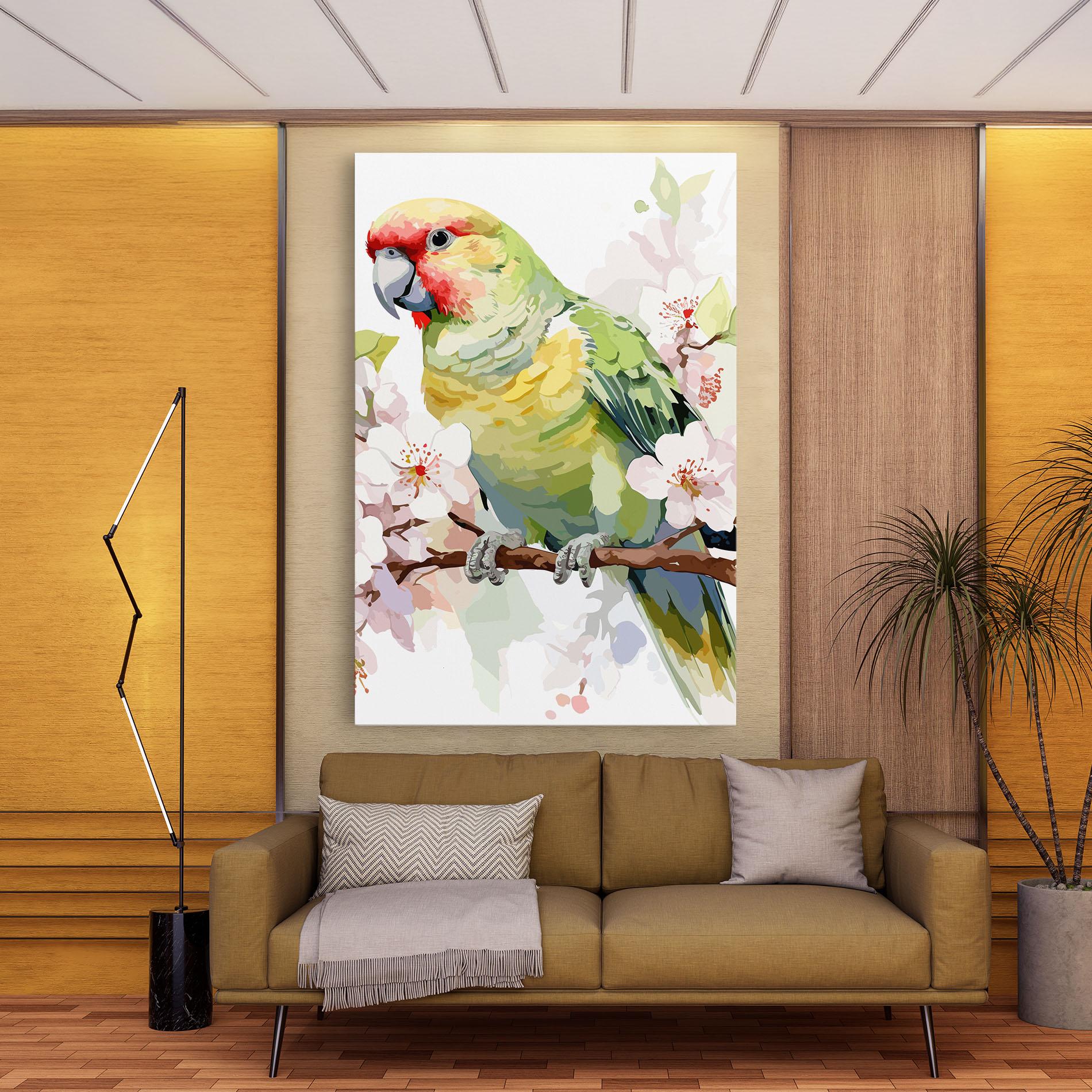 Leinwandbild Cute Green Parrot mockup 9