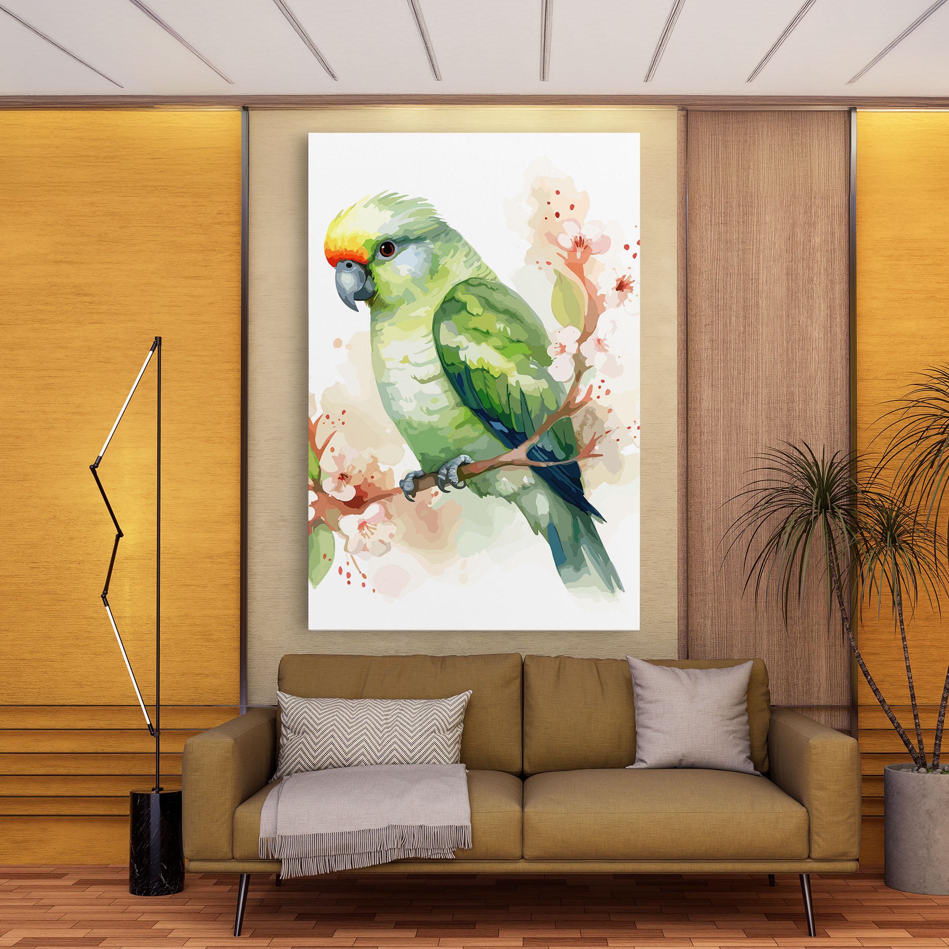 Leinwandbild Pretty Green Parrot mockup 9