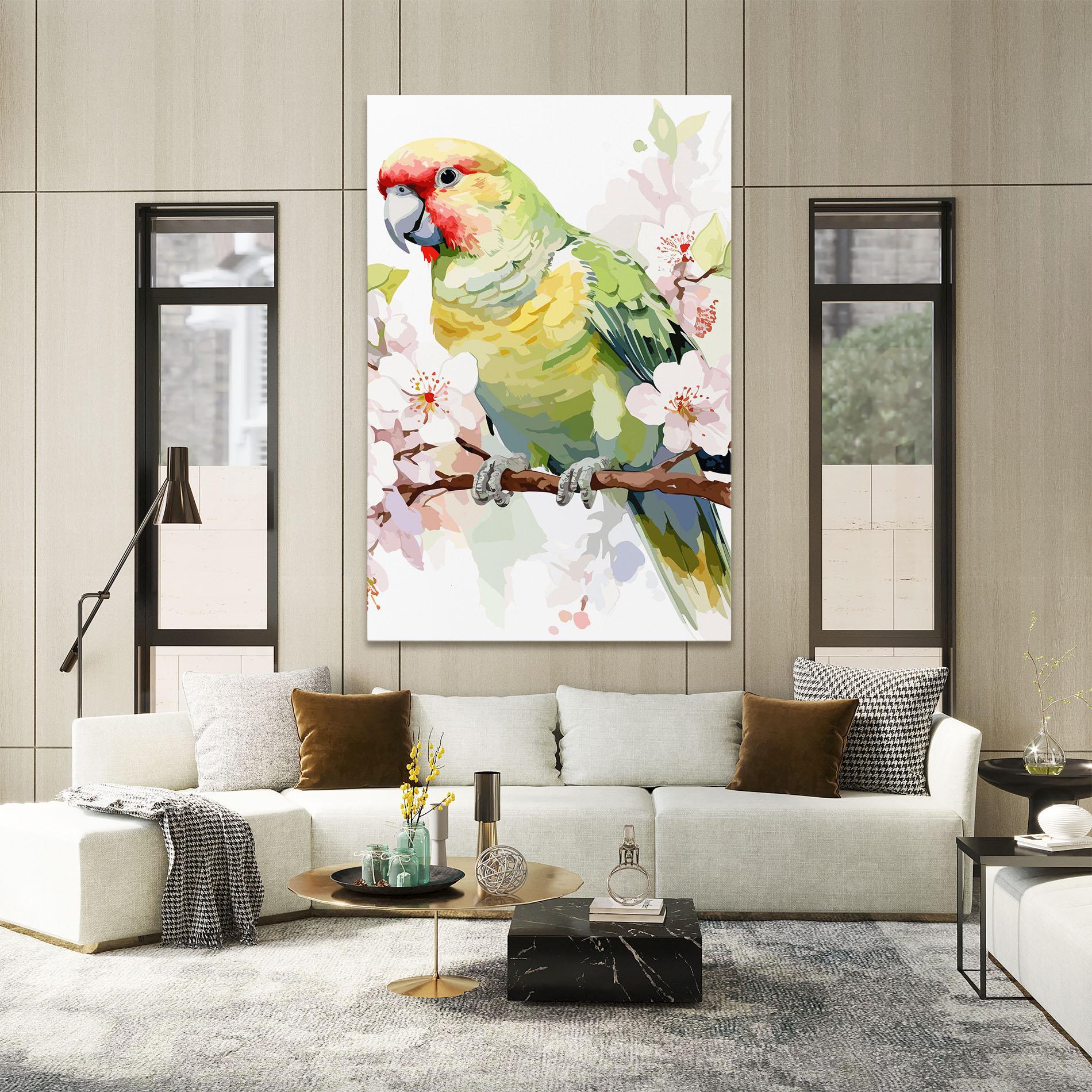 Leinwandbild Cute Green Parrot mockup 2