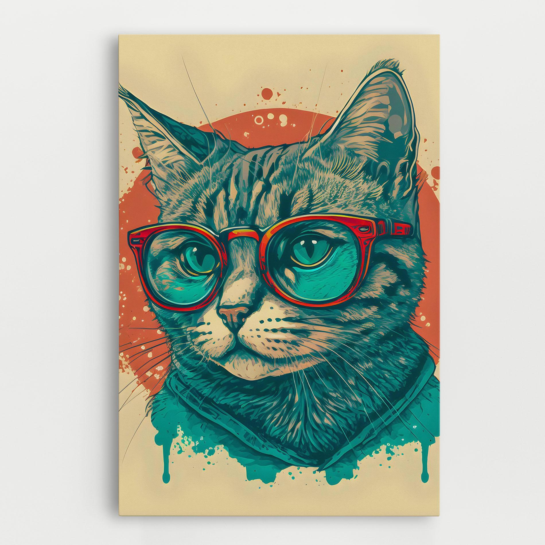 Leinwandbild Red Glasses Cat mockup 0