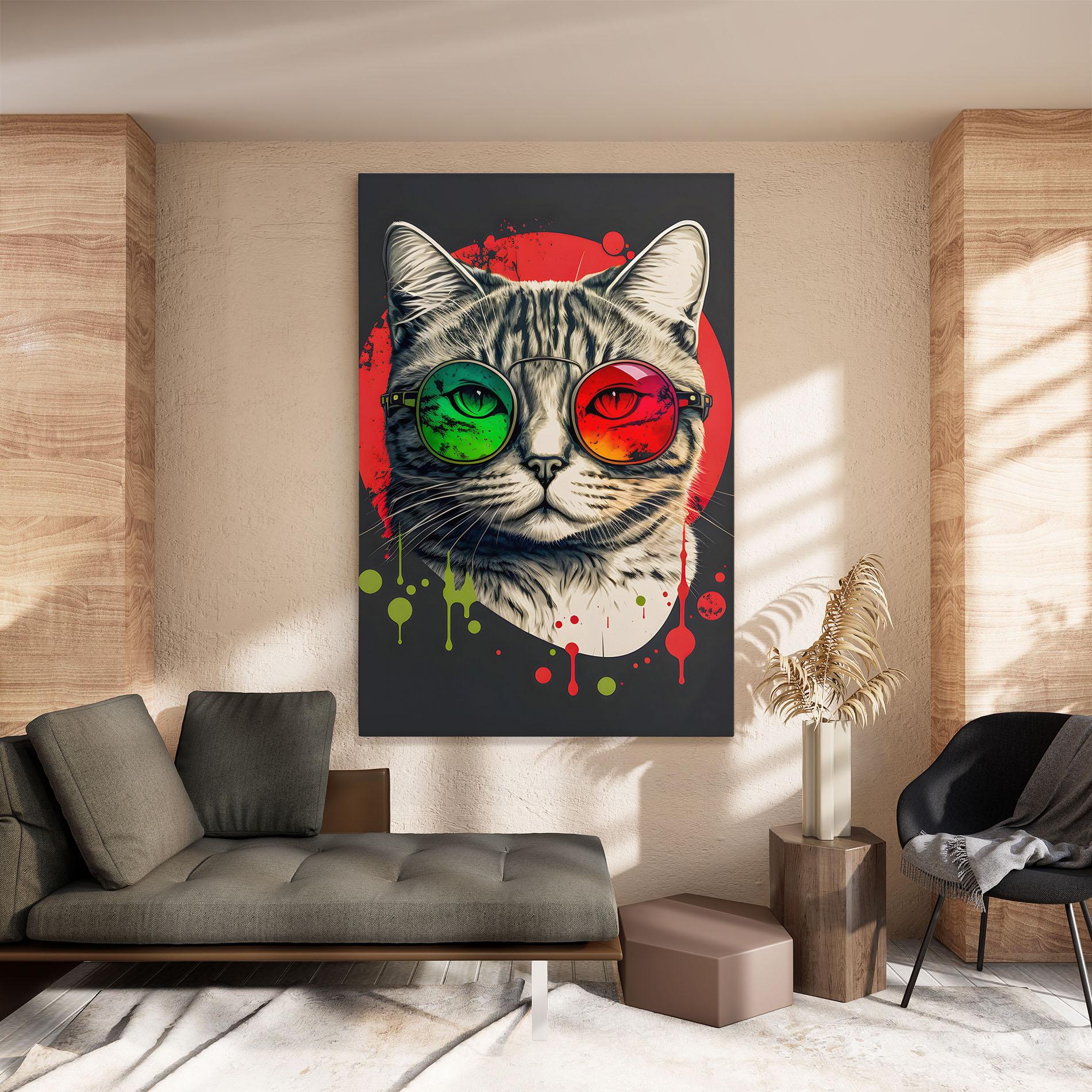 Leinwandbild Green Red Glasses Cat mockup 8