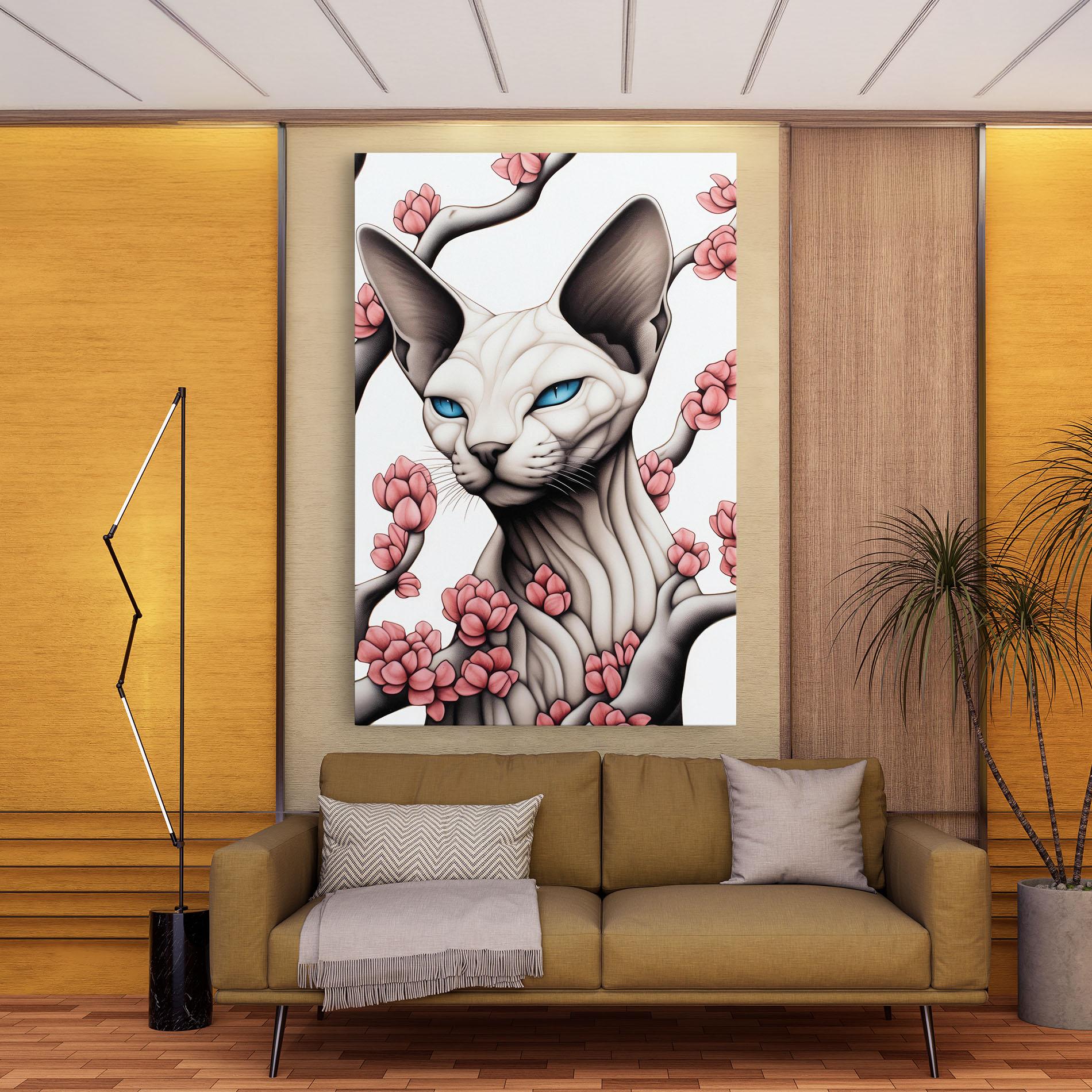 Leinwandbild Blue Eyes Cat Drawing mockup 9